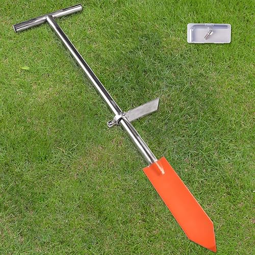 Dibble Bar Tree Planting Tool with Foot Pedal, Stainless Steel Pole T-Handle Digging Bar, Long Dibbler Garden Tool (Triangle)