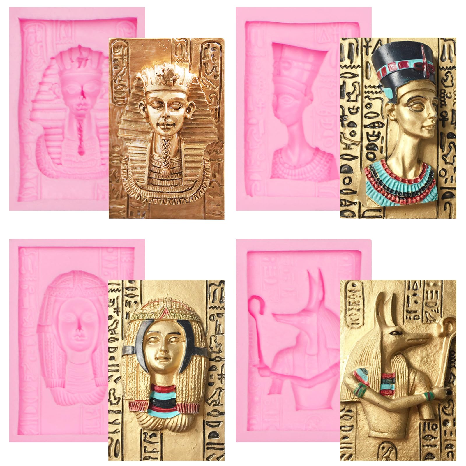 Egyptian Pharaoh Silicone Fondant Mold, Sphinx Anubis Cleopatra Chocolate Kitchen Baking Molds for Cake Decoration Cupcake Topper Candy Sugar Craft Gum Paste Clay Resin