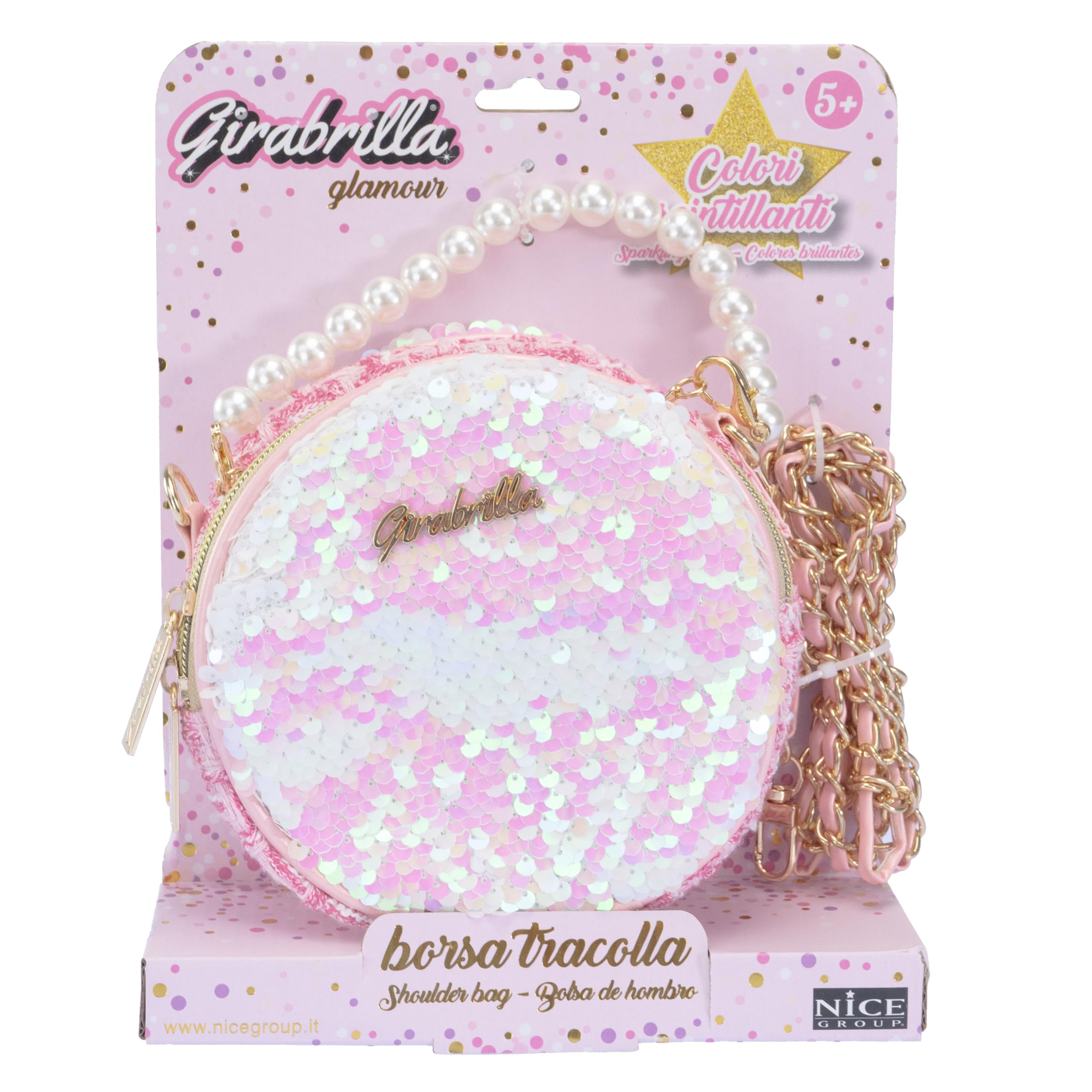 Girabrilla Fashion Bag, torebka z cekinami, uchwyt z perłami i paskiem na ramię
