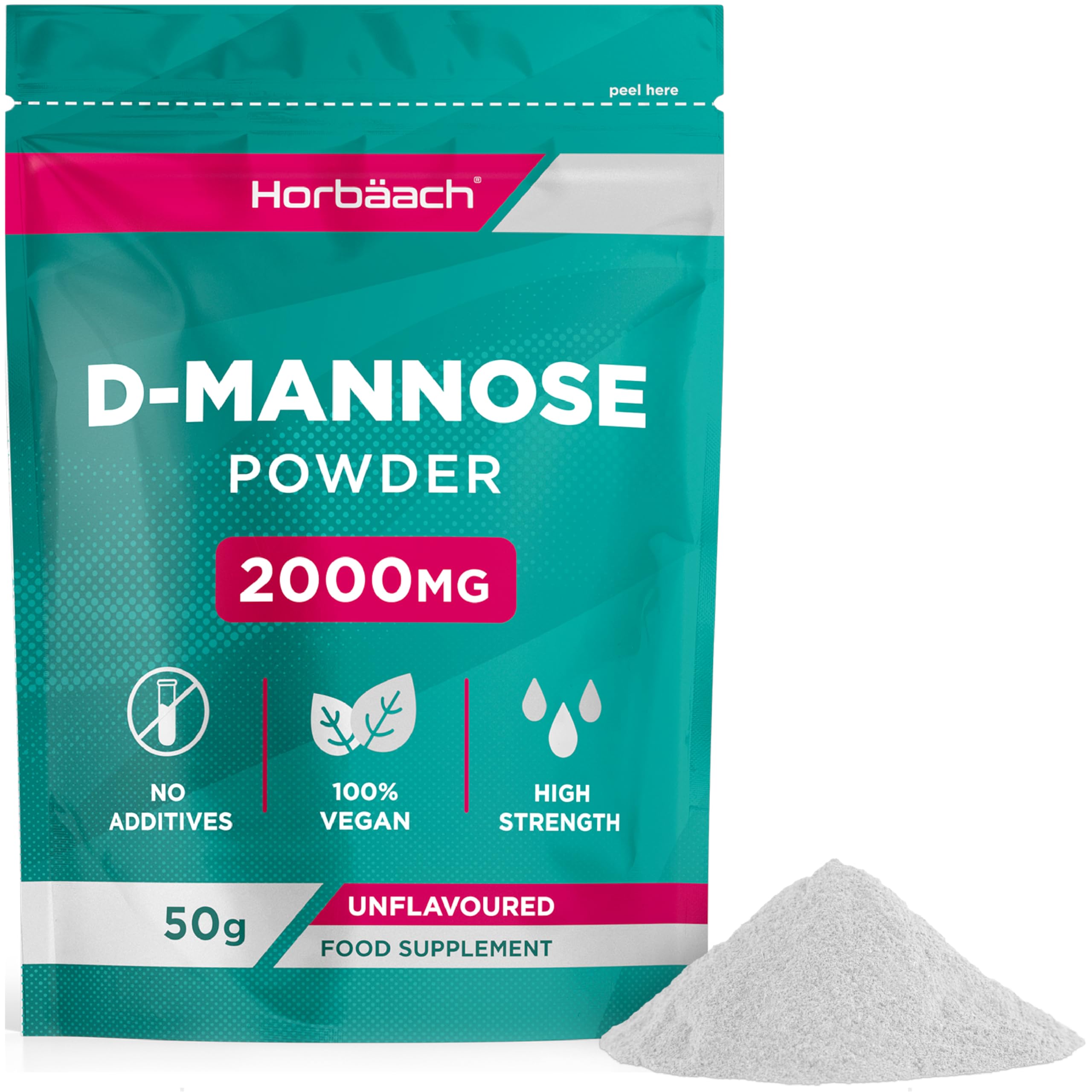 D Mannose Powder 2000mg | 50g | Pure | Unflavoured | High Strength Vegan Food Supplement | by