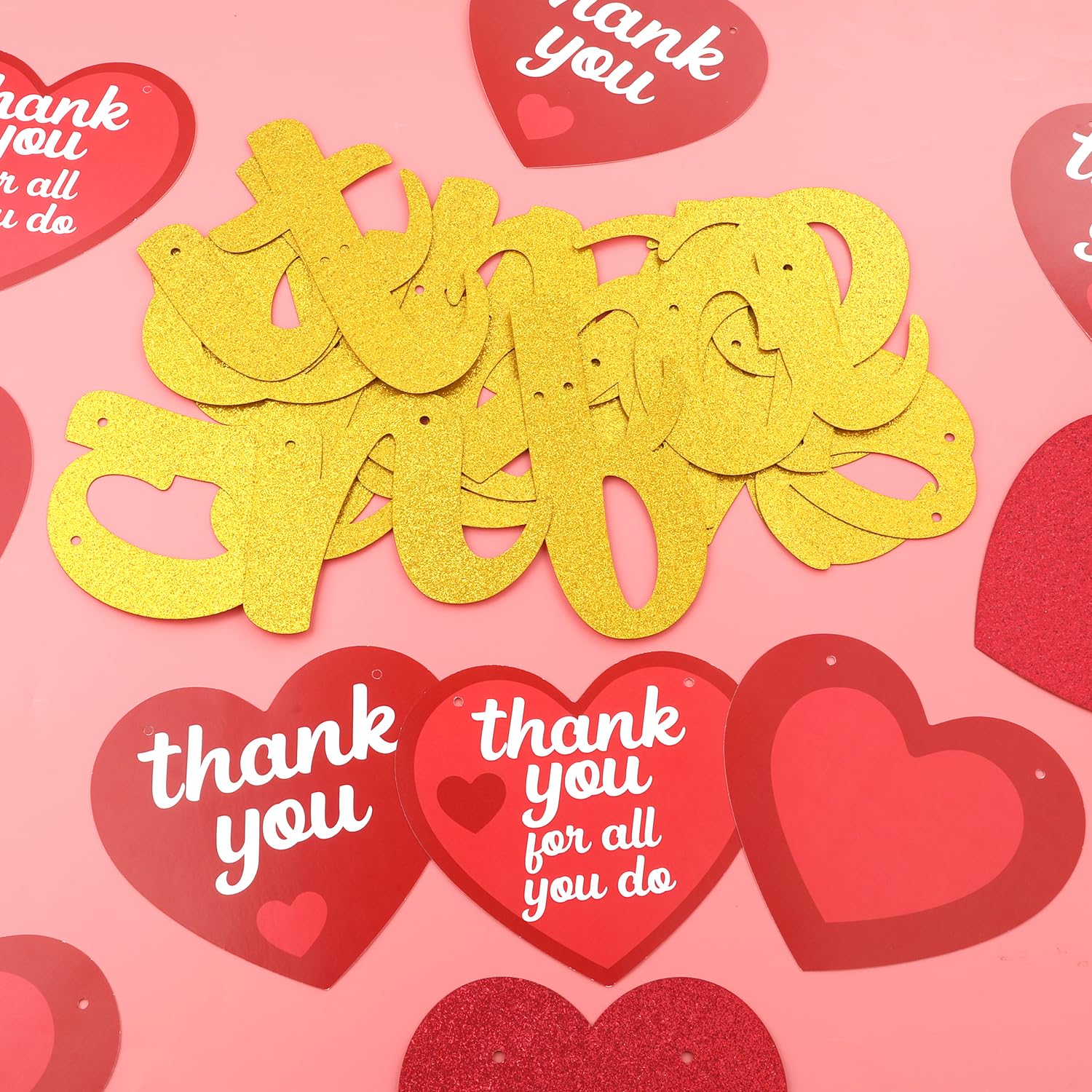 Thank You Banner - No-DIY Glitter Teacher Appreciation Decorations for Staff Employees, Doctor, Nurse, Gold - Image 4