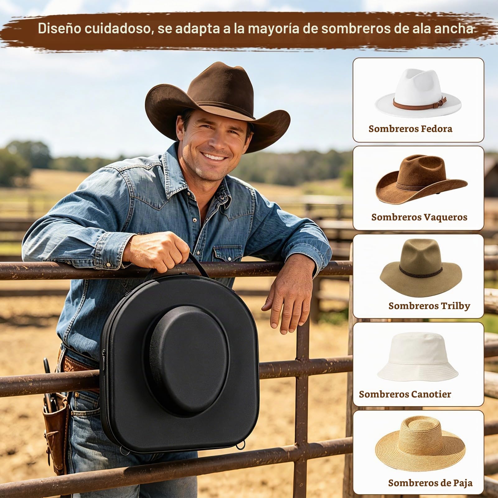 Qivine Caja de Sombrero con Tapa, con Bandolera & Asa, EVA Rígida | Caja de Almacenamiento de Sombreros, Sombrero Caixas Arrumação Cajas Almacenaje para Mujeres y Hombres