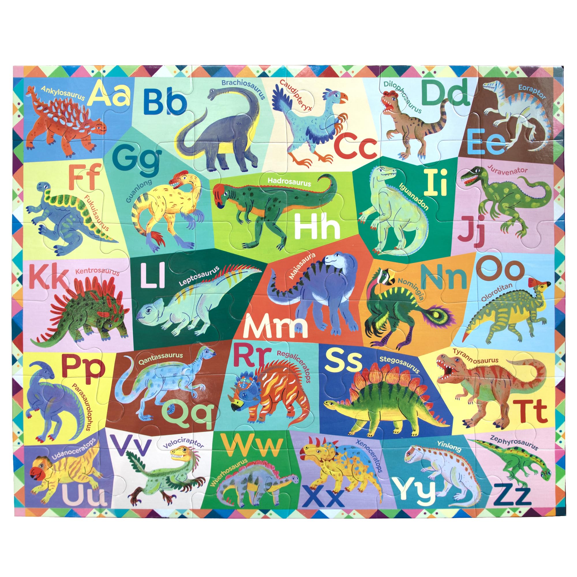 eeBoo: Dinosaurier-Alphabet-Puzzle, 36 Teile, 26 x 21 cm, prähistorisches Boden-Puzzle, übergroße Teile, pädagogischer Dino-Aussprache-Leitfaden für Kinder ab 3 Jahren