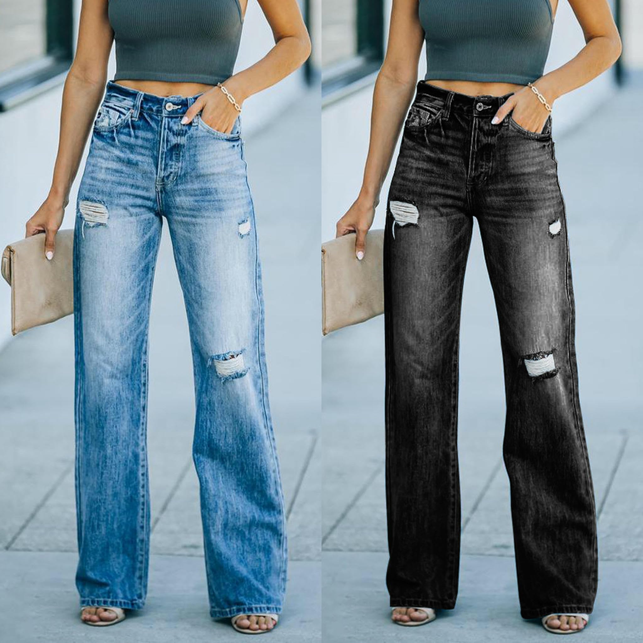 Jeans da Donna La Festa di A Gamba Strappata Primavera Ed Estate -Nero-s