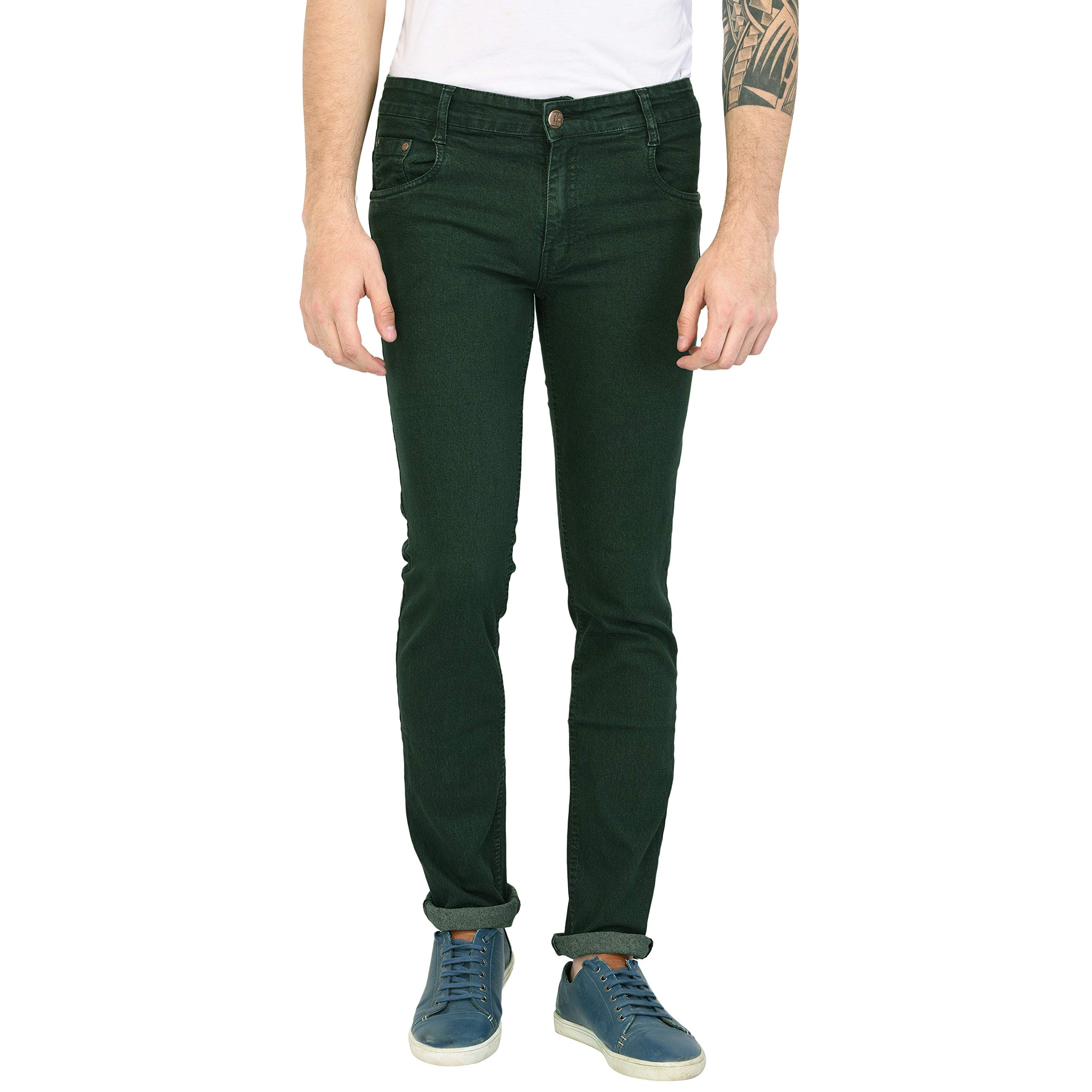 STUDIO NEXXMen's Regular Fit Stretch Jeans (Dark Green)