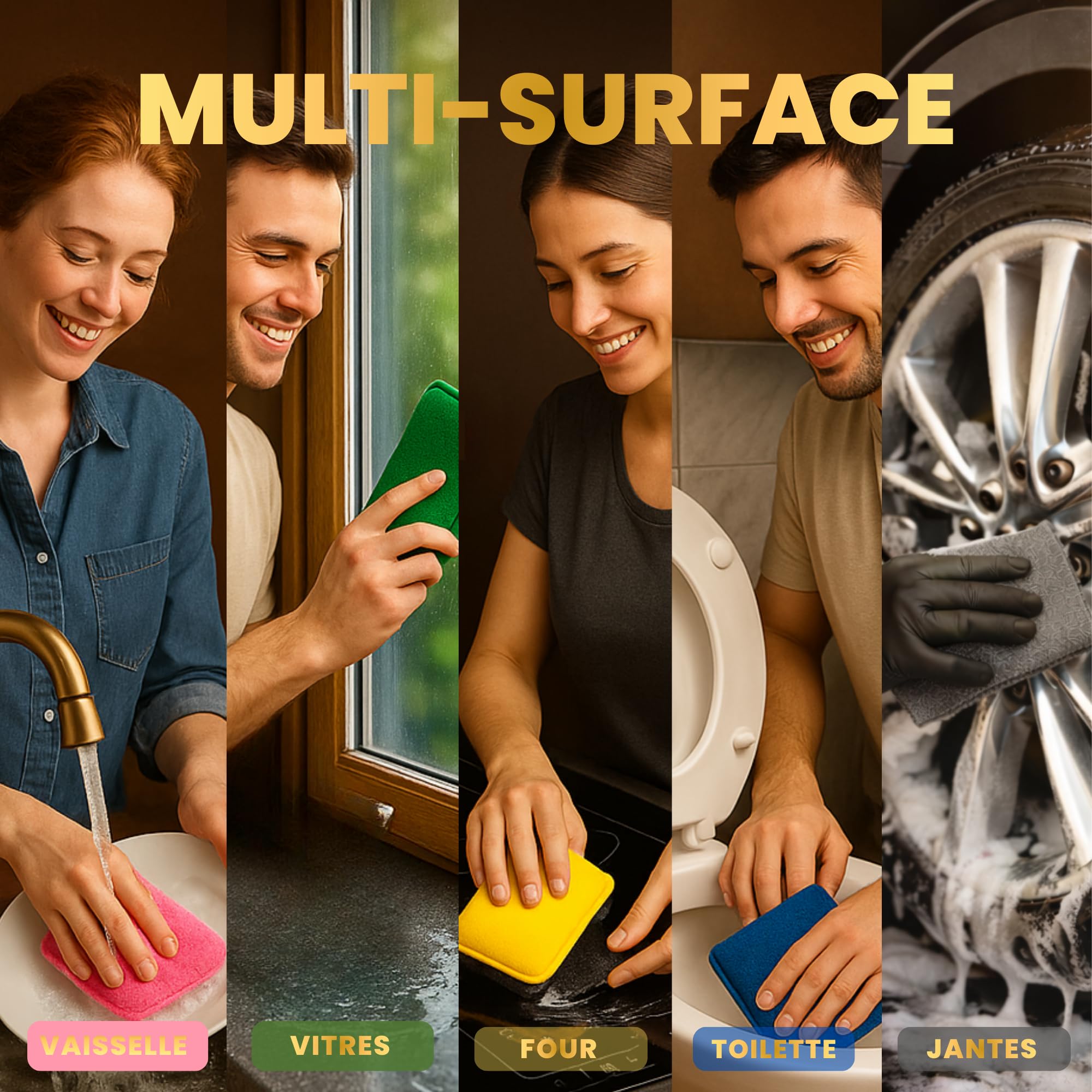 Éponges Lavables Double Face Anti-Rayures Microfibre Ultra Absorbante - Lot de 5 Vaisselle Cuisine INOX Vitres