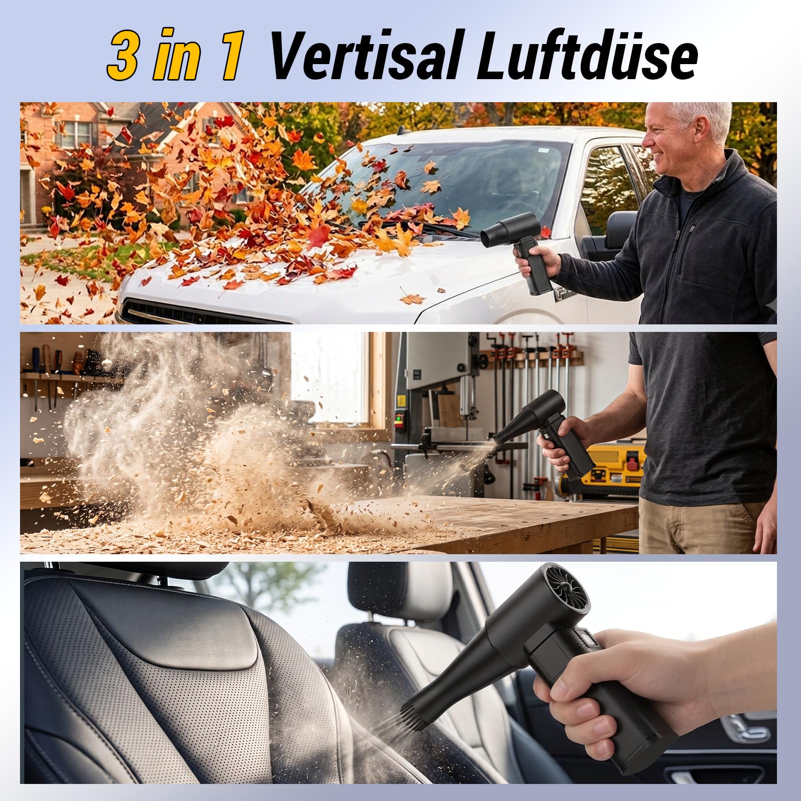 Elektrische Staubgebläse, 130000RMP Electric Air Duster(Pro Max Edition) | 65 m/s Windgeschwindigkeit /Doppelte Akku-Kapazität (16.000 mAh)/Premium Alu-Kühlkörper (kein Überhitzen)/4-Gang Turbo-Modus