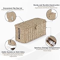 Vista 3 de 2-Pack Large Cable Management Box, Natural Rattan Cable Cord Organizer Boxes for Power Strip – 2 Open Slots Cords Hider Box for TV Wires, Computer