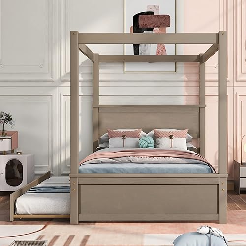 BIADNBZ Cama de plataforma de tamaño matrimonial con nido, marco de cama de madera maciza para dormitorio, soporte de listones de madera, no