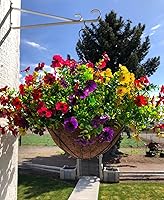 UV Resistant Artificial Daisy Eucalyptus Hanging Flower Basket - Faux Outdoor Porch Balcony Decor, Realistic No-Maintenance Blooms