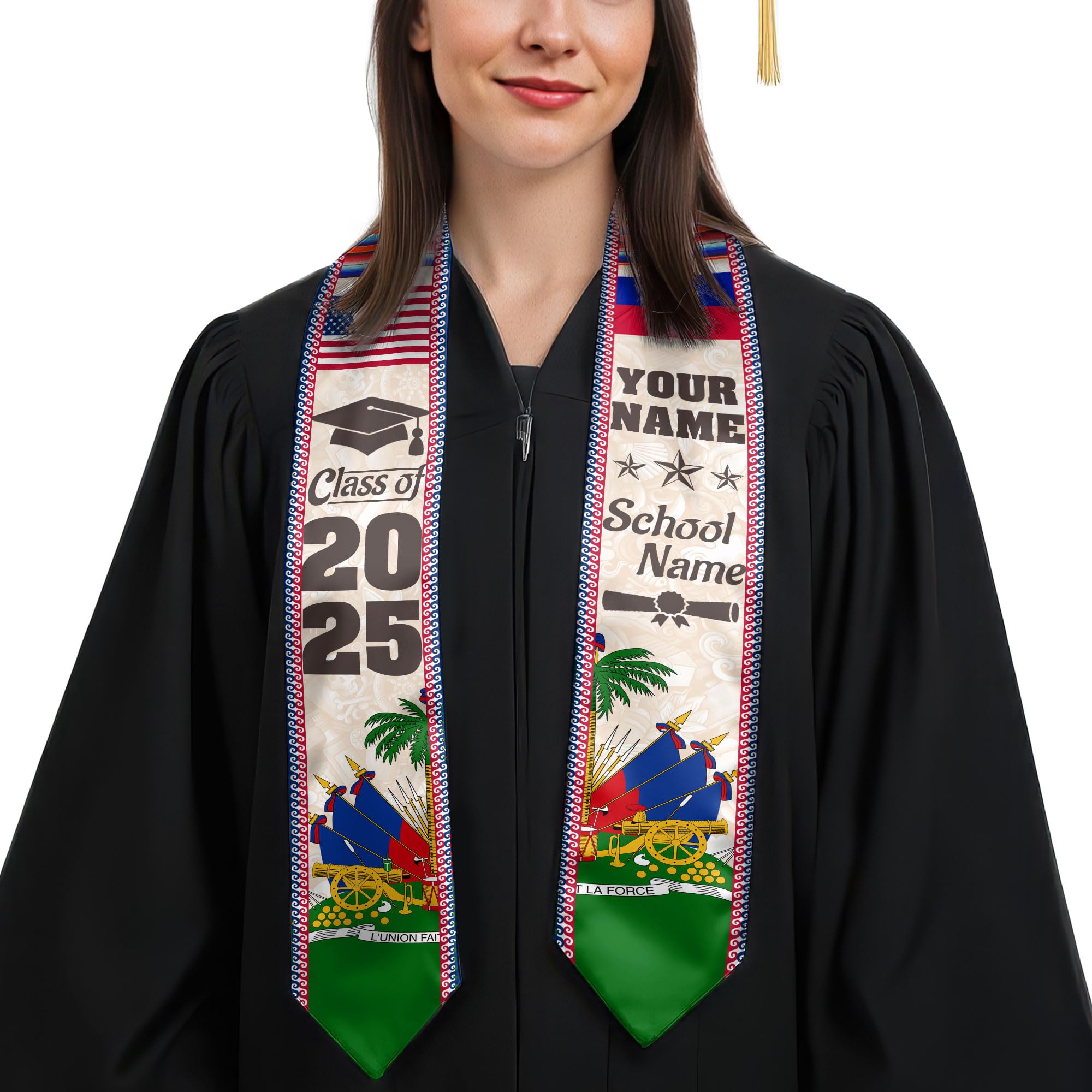 MonkeyVan Personalized Haiti Flag Graduation Stole 2025, Haitian Stoles Graduation 2025, Haitian American Flag Gradution Sash Haiti14