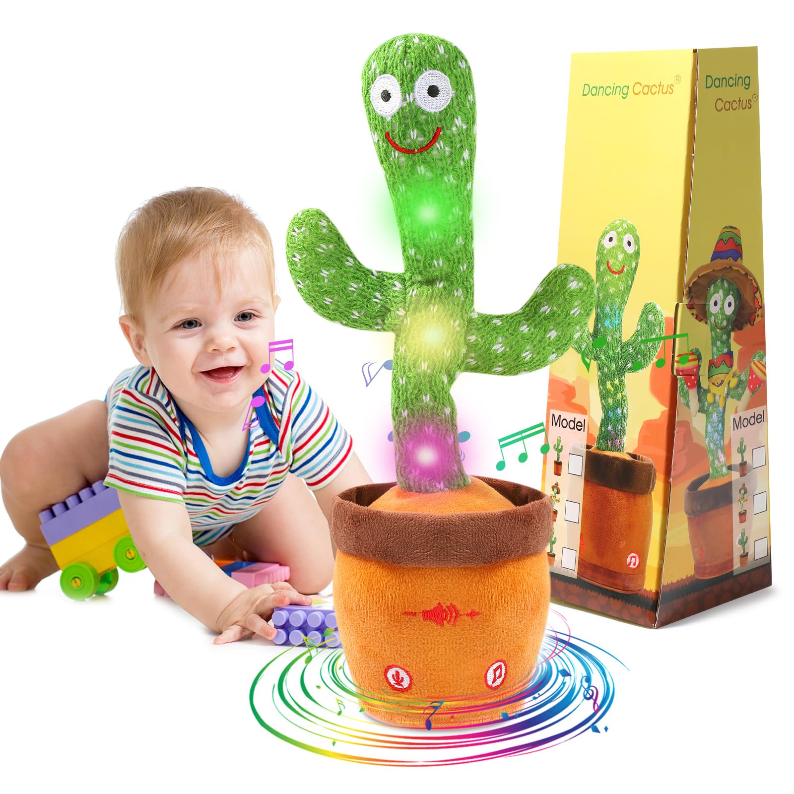 MIAODAM Dancing Talking Cactus Toy for Baby Toddler, Colorful Glowing Repeating What You Say, Singing Talking Mimicking Toy for Baby Dancing Cactus,Toys Gift for Kids Baby 1 Year Old