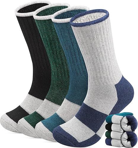 Yeblues 4 Pairs Merino Wool Socks Mens - Thick Thermal Winter Heavyweight Boot Socks Super Soft Warm Hiking Socks