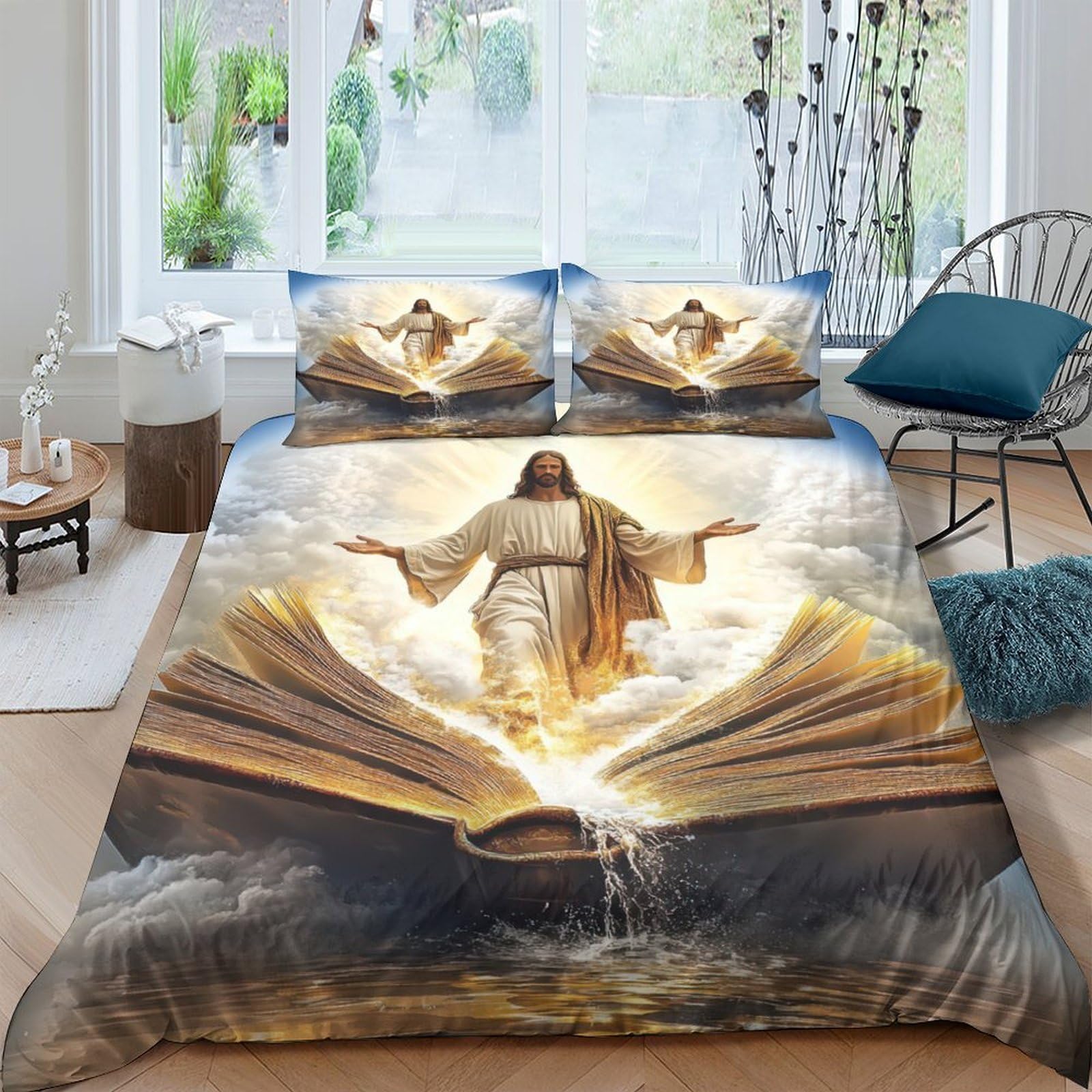 Ctjqhvkz Style-4 3D Printed Jesus Resurrection Fitted Sheet Microfiber Soft Religious Bible Scene Mattress Cover Bedroom Decor Single（135X200cm）