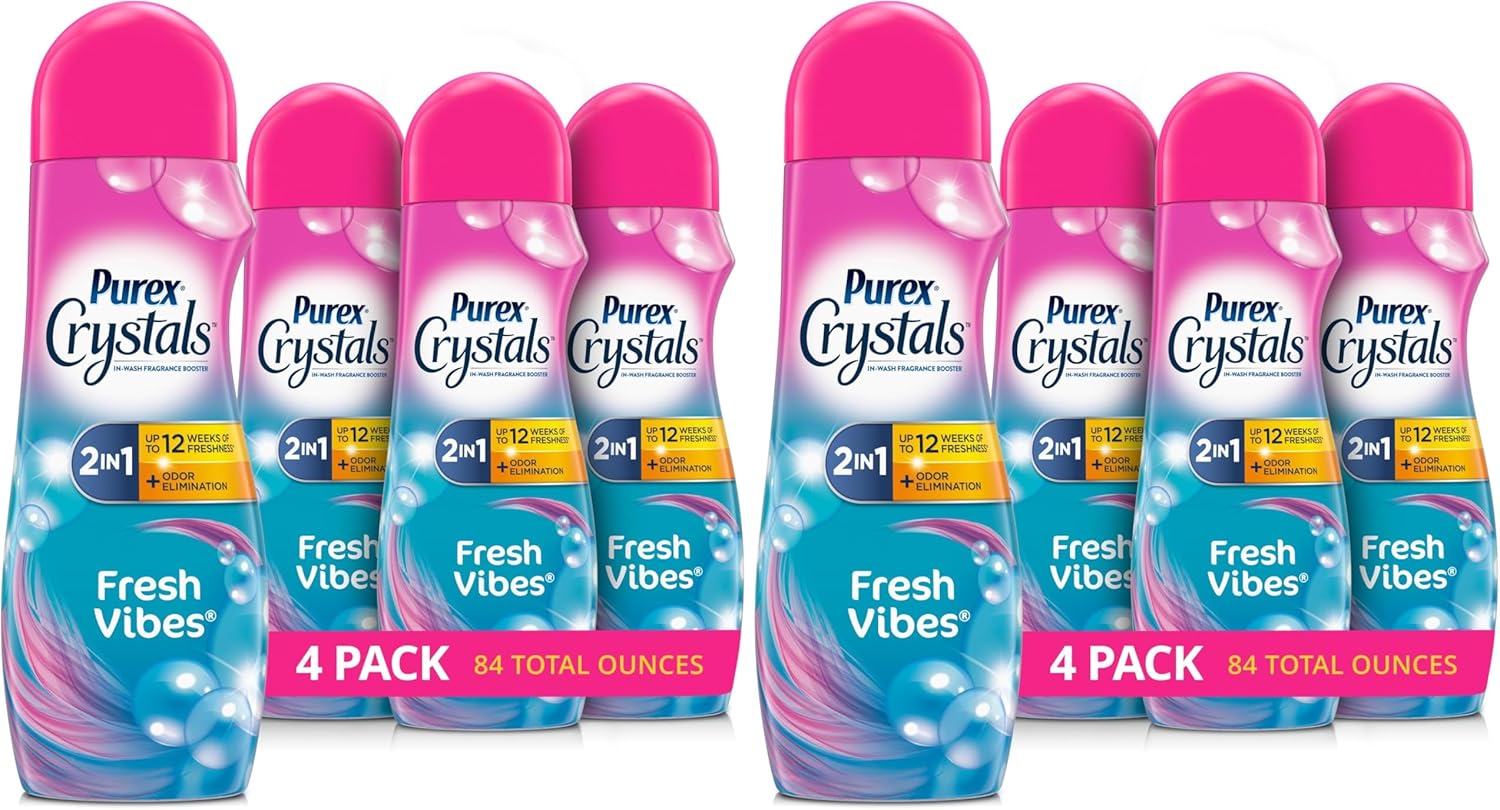 Purex Crystals In-Wash Fragrance and Scent Booster, Fresh Vibes, 21 Ounce, 4 Count (Pack of 2)