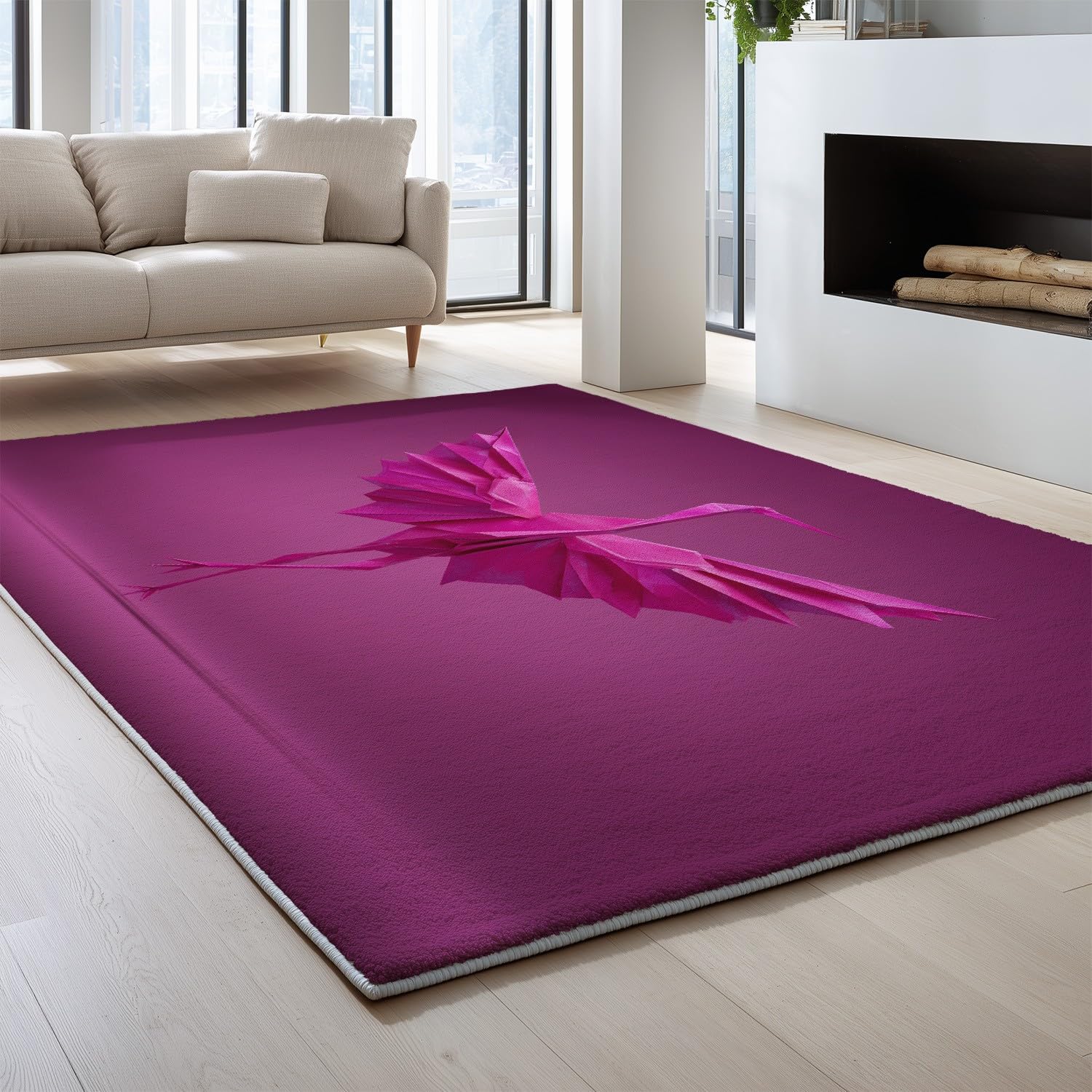Generico Tappeto Astratto Gru Di Carta Danza Arte per soggiorno 50 x 80 cm Tappeto a pelo corto per sala da pranzo, Tappeti lavabili in lavatrice, Antiscivolo per cucina Rosa Brillante