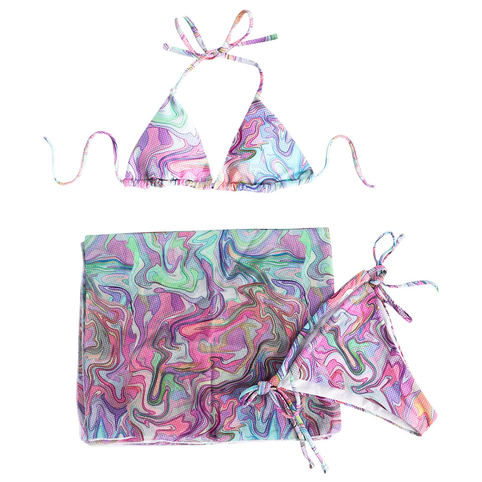 Generic2024 Front Cross Two Piece Bathing Suit Beach Dress Striped Open Back Groovy Tankini Swimsuits Two Piece 3 Piece