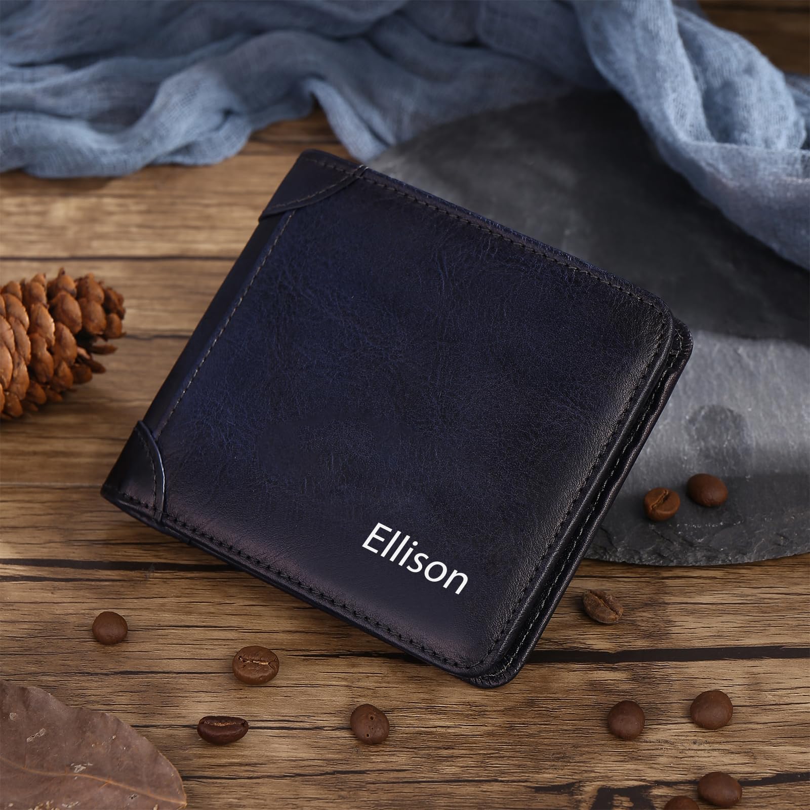 Cartera personalizada con bloqueo RFID para hombre, cartera de piel plegable con imagen para papá, marido, regalo para cumpleaños, Navidad, San Valentín, azul, (Rfid-blue), Cartera para