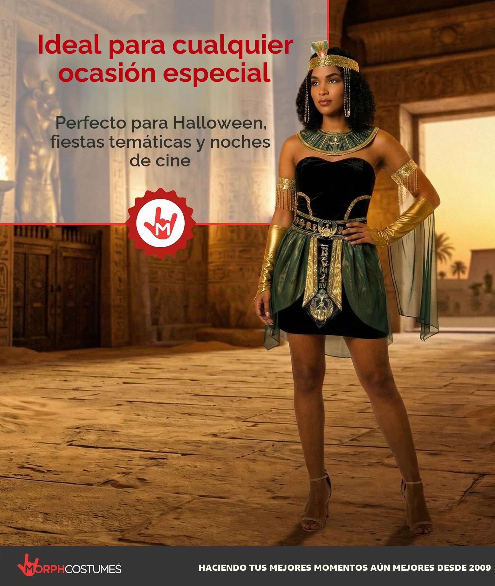 Morph Disfraz Reina Cleopatra Mujer, Traje Egipcio para Halloween, Vestido y Accesorios