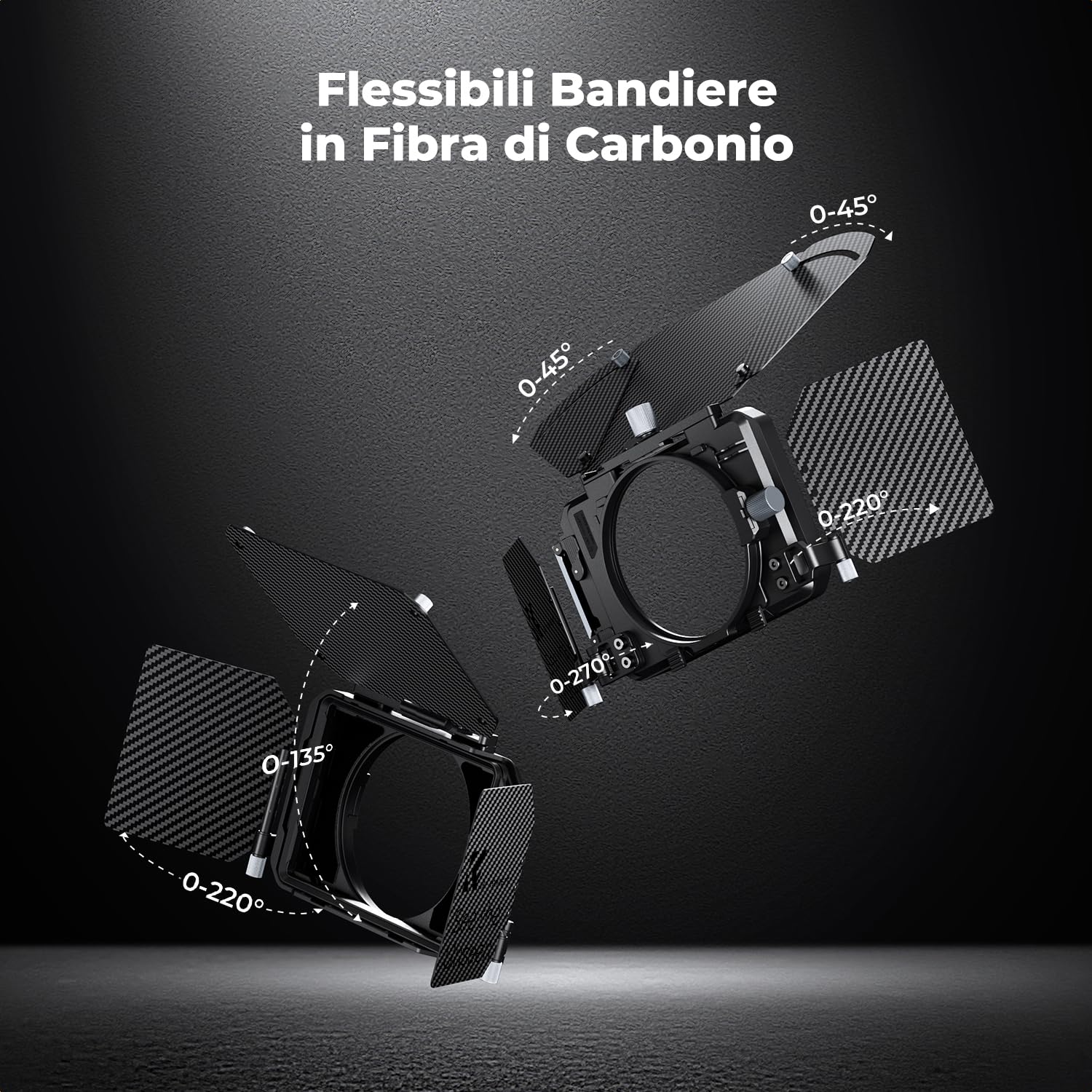 K&F CONCEPT Mini Matte Box con 2 Portafiltri da 4“ x 5,65” e Alette in Fibra di Carbonio, per Fotocamere DSLR Mirrorless con 5 Adattatori ad Anello Circolare (67/72/77/82/95mm)