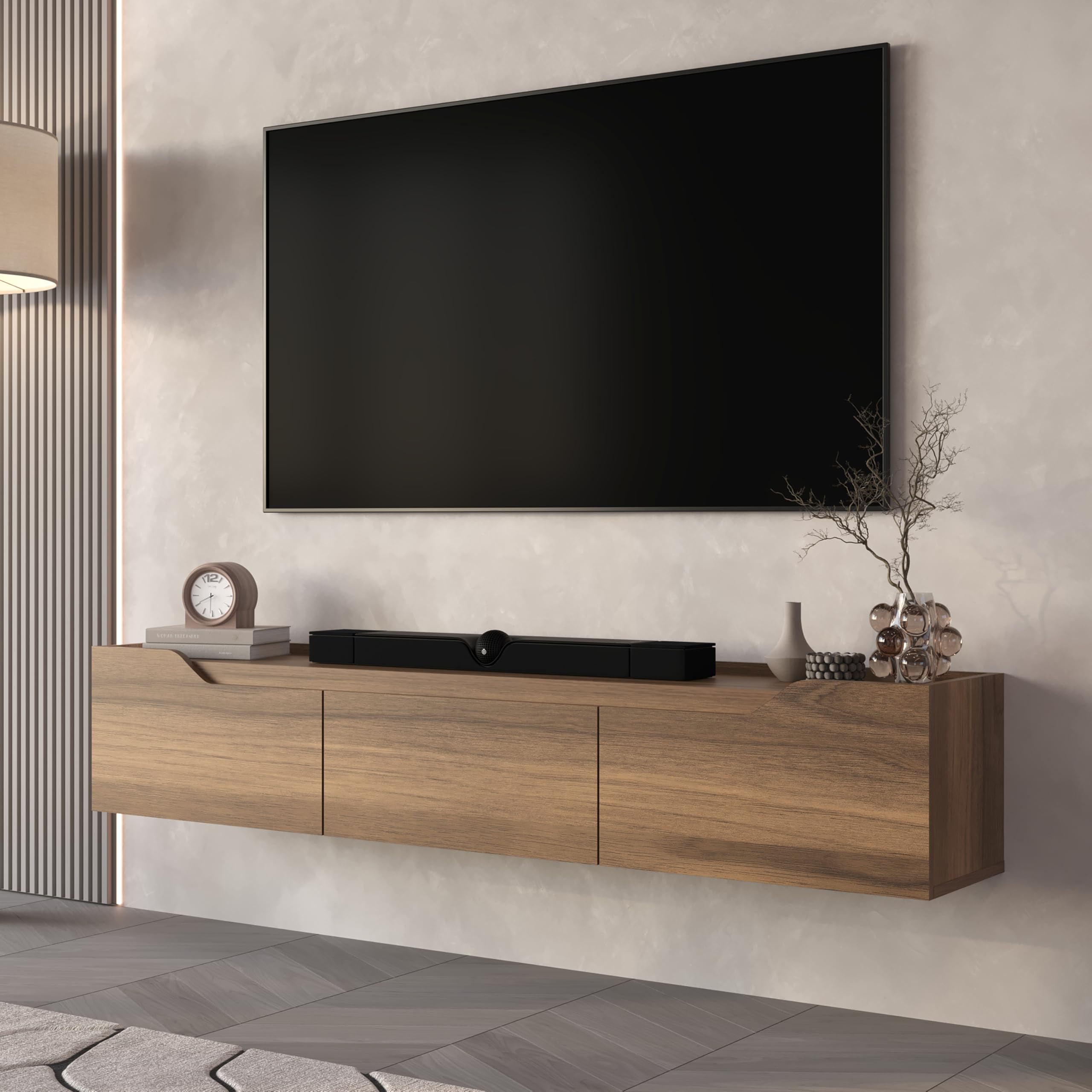 Floating TV Stand for 75-Inch TVs with Cable Management