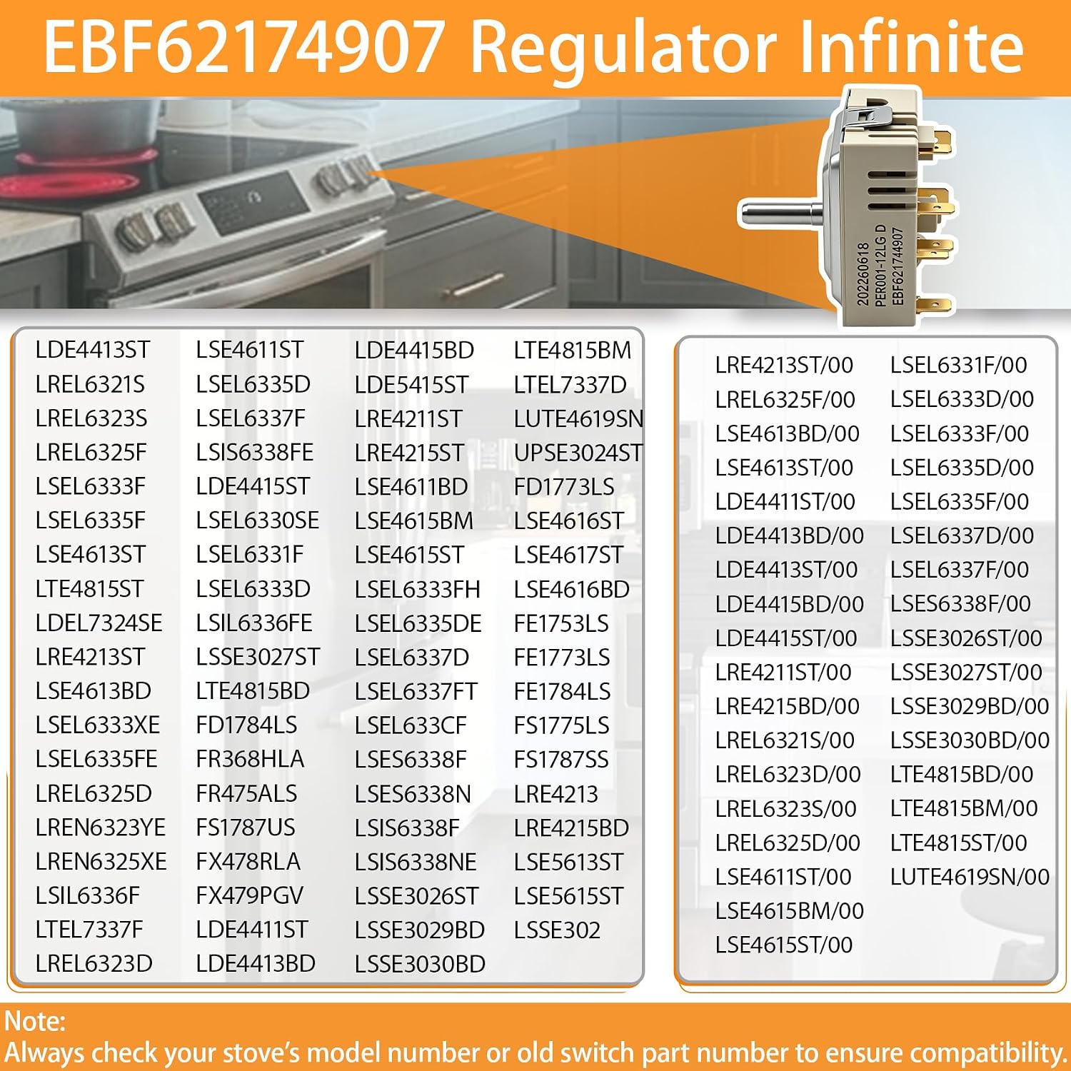 EBF62174907 Infinite Switch Compatible with lg EBF62174904 Switch Rotary