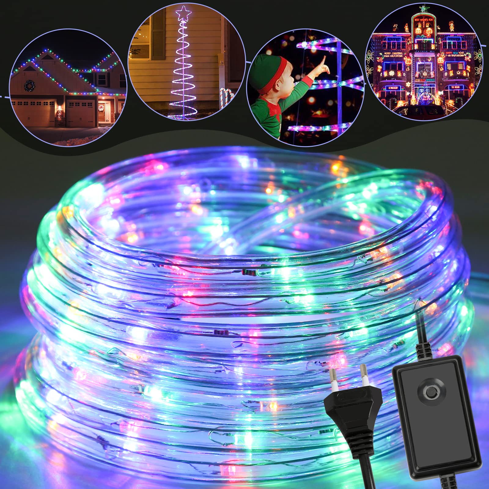 Manguera de luz para exteriores, 40 metros, 960 LED, manguera de luz para exteriores, 8 modos, manguera de luz para Navidad, fiesta, cadena de luz impermeable para exteriores, colorida