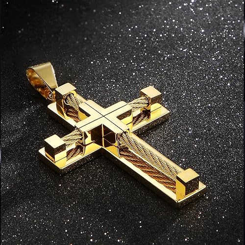 Miniatura 2 de Vividstill Collar de cruz para hombre, colgante de cruz de acero inoxidable con cadena de 24 pulgadas, gran regalo de cruz cristiana para hombres y