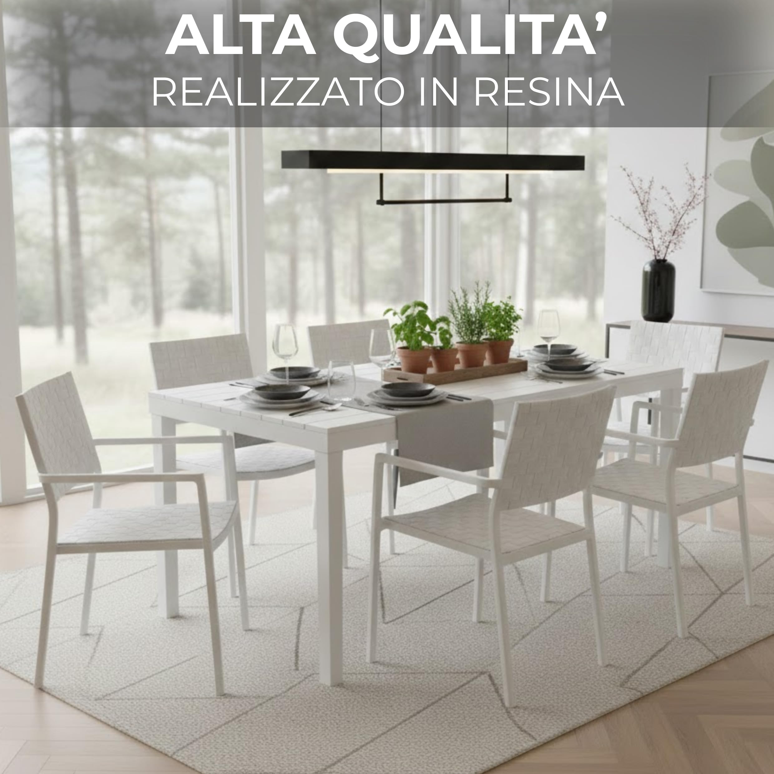 Tavolo da Pranzo Rettangolare in Resina Resistente da Esterno Bianco Doghe Effetto Legno Salvaspazio Ideale per Esterno,Bar,Ristorante,Balcone,Terrazzo 138x78x72 cm