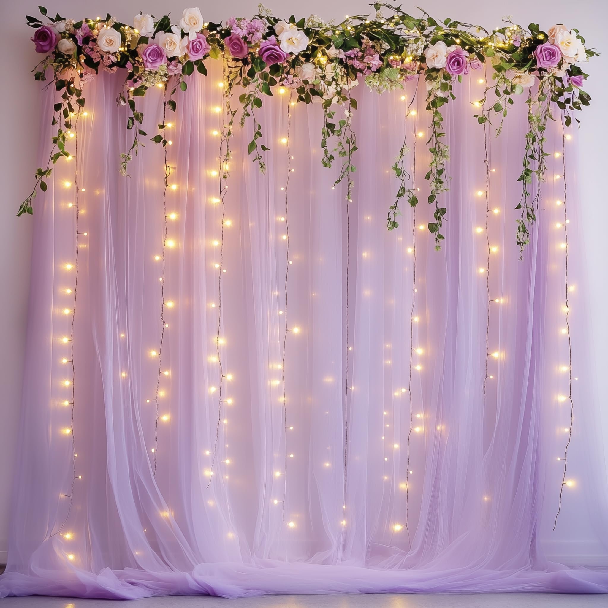 Rideaux transparents tulle guirlandes lumineuses 3x3m séance photo