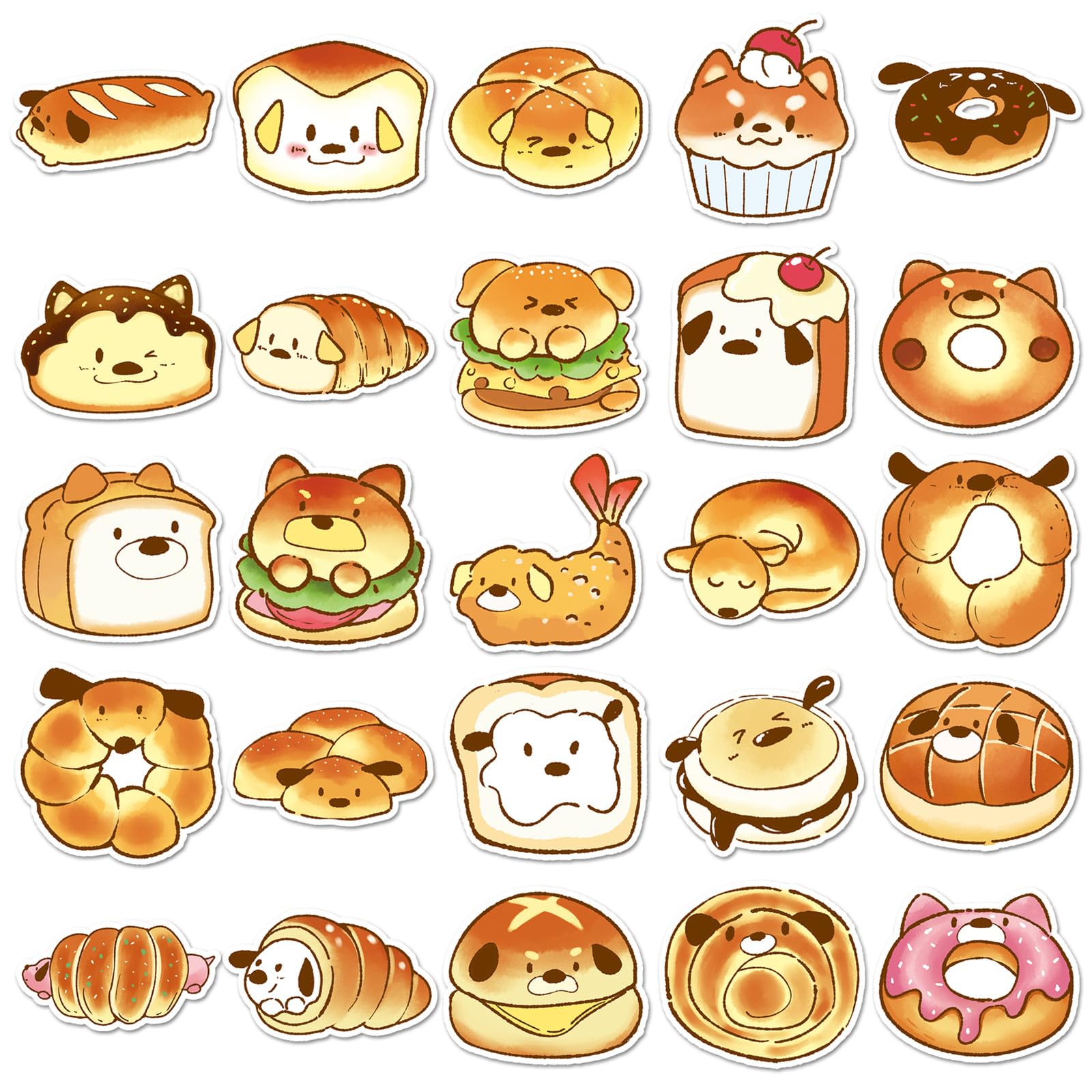 50PCS Bread Dog Sticker for Journal Notebook Water Bottle Laptop Phone Case Helmet Guitar Car Luggage Scrapbook Computer Skateboard,Cute Puppy Animal Waterproof Decals for Teens Kids Adults - Image 2