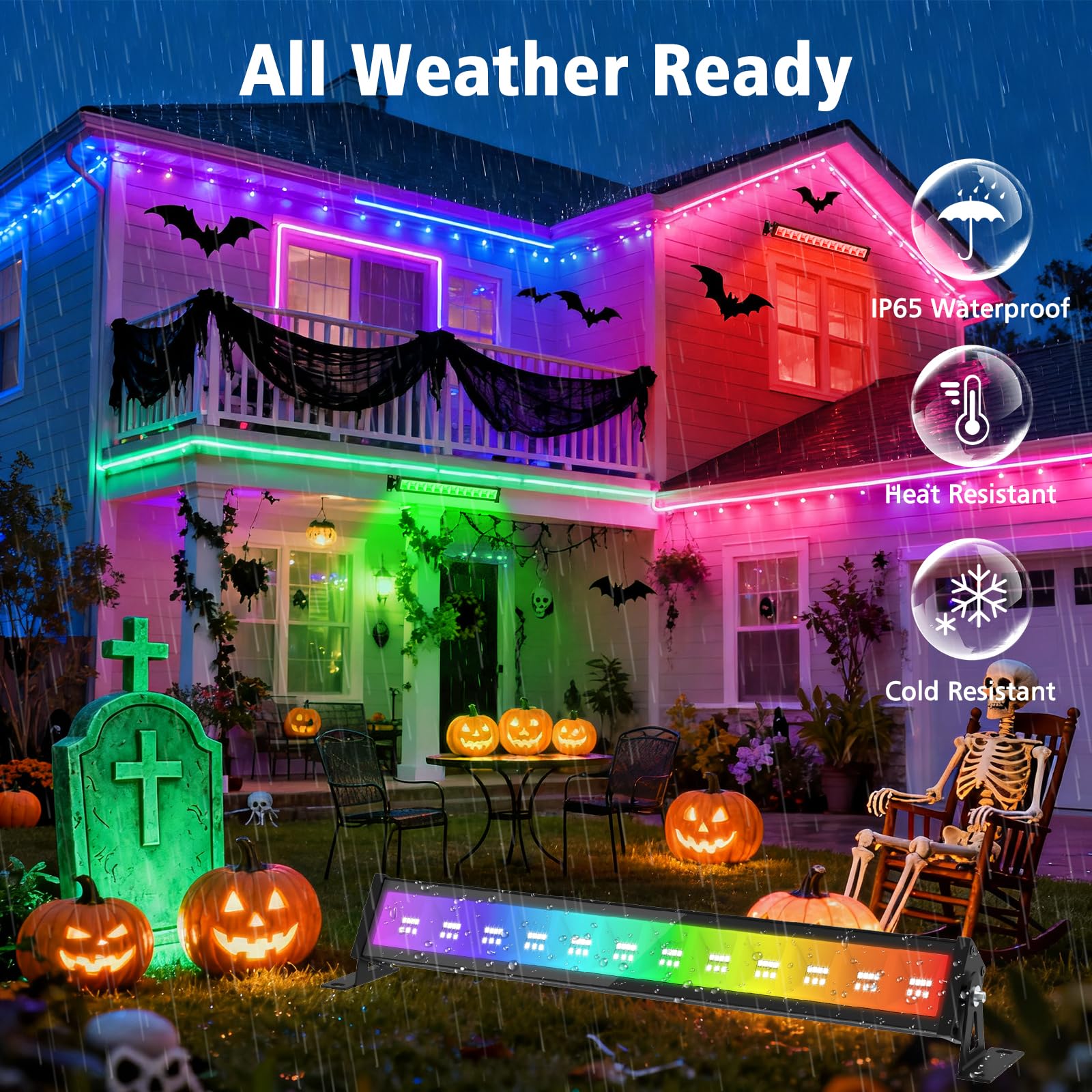 T-SUN 50W LED Strahler Außen, Smart RGB Wallwasher Licht mit Fernbedienung und Bluetooth APP, LED Bar Lichteffekte, IP66 Wasserdicht Partylichter für Disco,Garten, Hof, Halloween Bühnenlichter, 4 Stk
