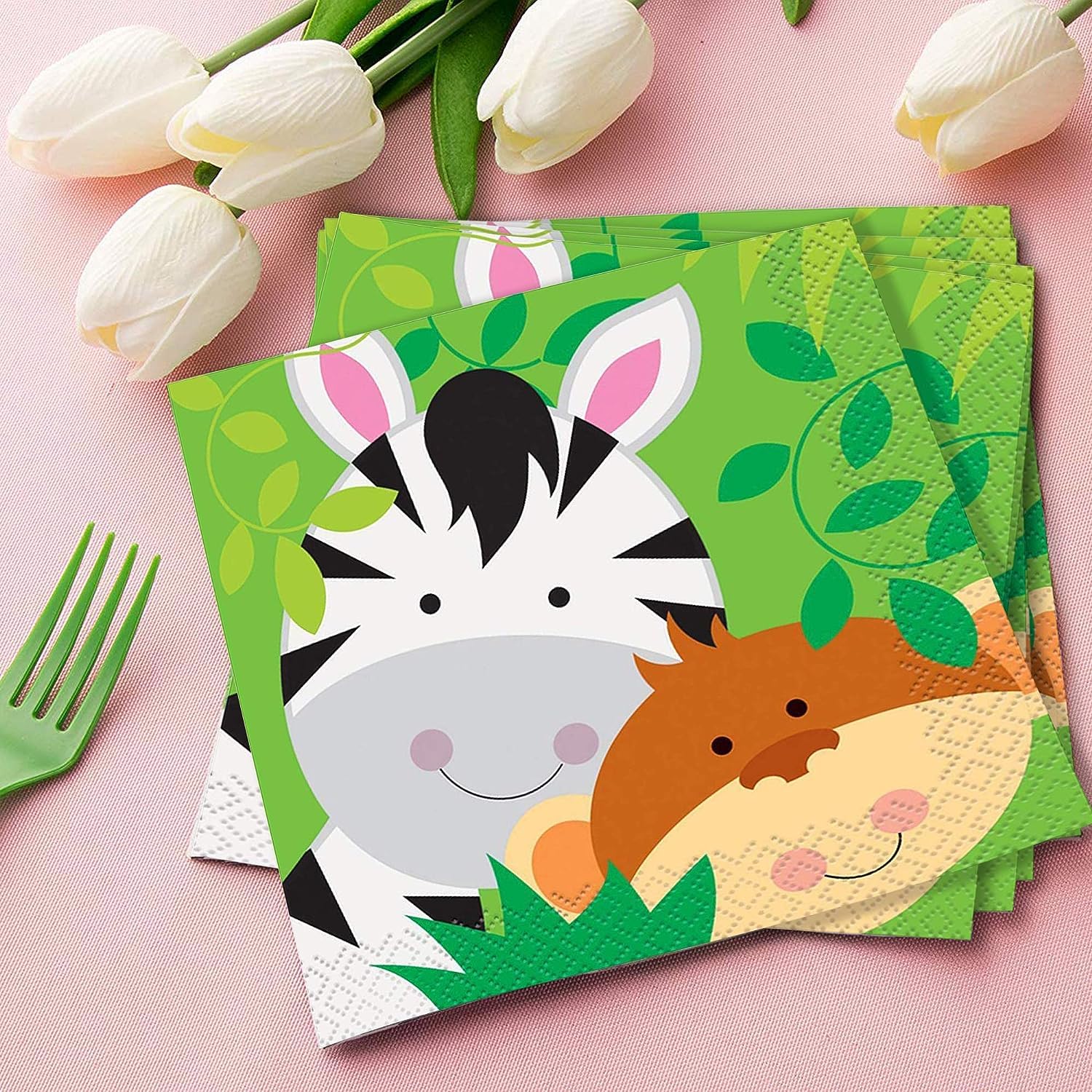 Wanna Party 16 Pcs Safari Animal Disposable Dinner Napkins – Fun Tableware for Kids Birthday, Safari Theme Decorations, Baby Shower, Zoo Theme Celebrations & Events