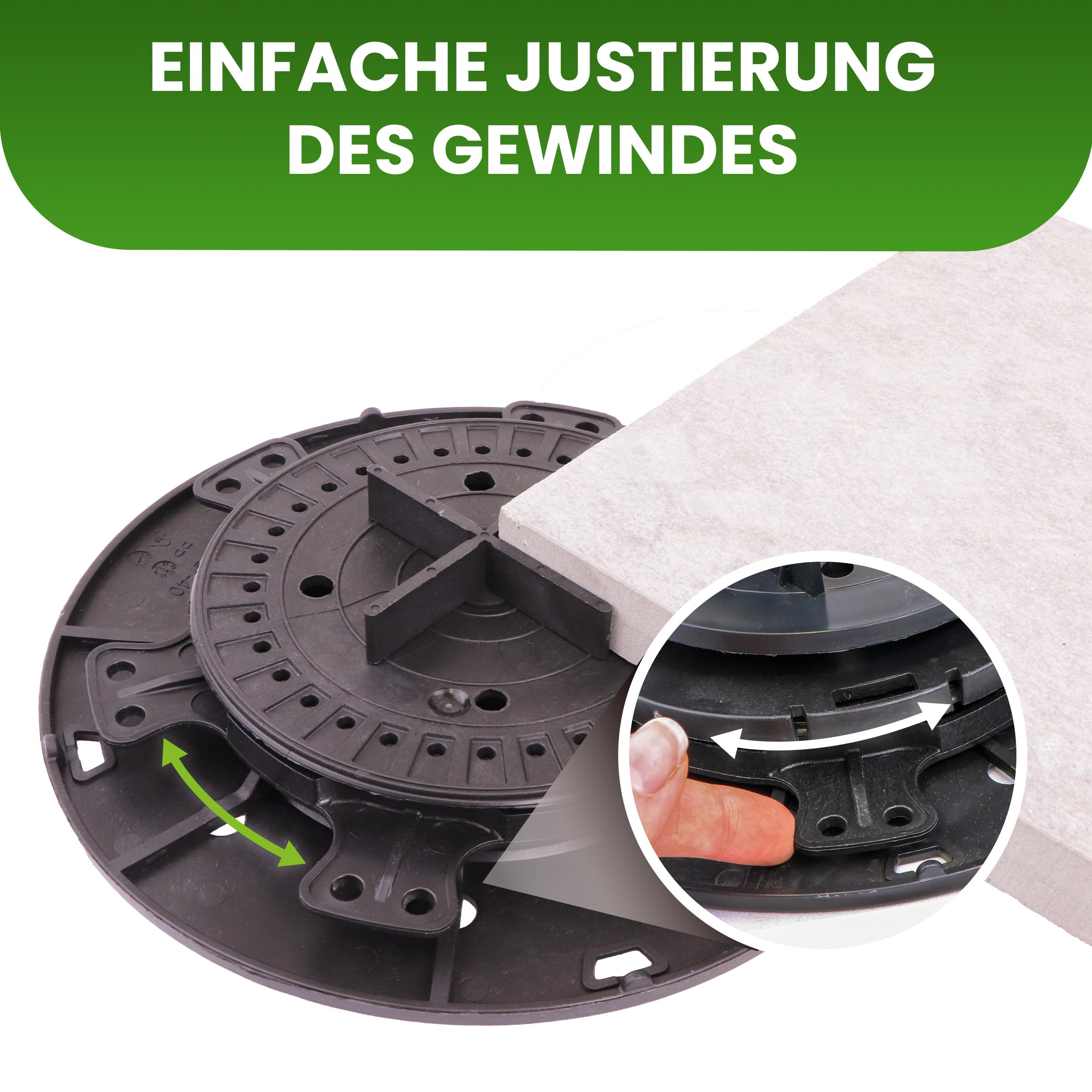 Gartenwelt Riegelsberger justierbarer Plattenlager PRO inkl. Trittschutz-Pad 2 mm Stelzlager für Terrassen-Platten Keramik Stein Beton Fliesen höhenverstellbar 40-64 mm | 66 Stück (1 Karton)