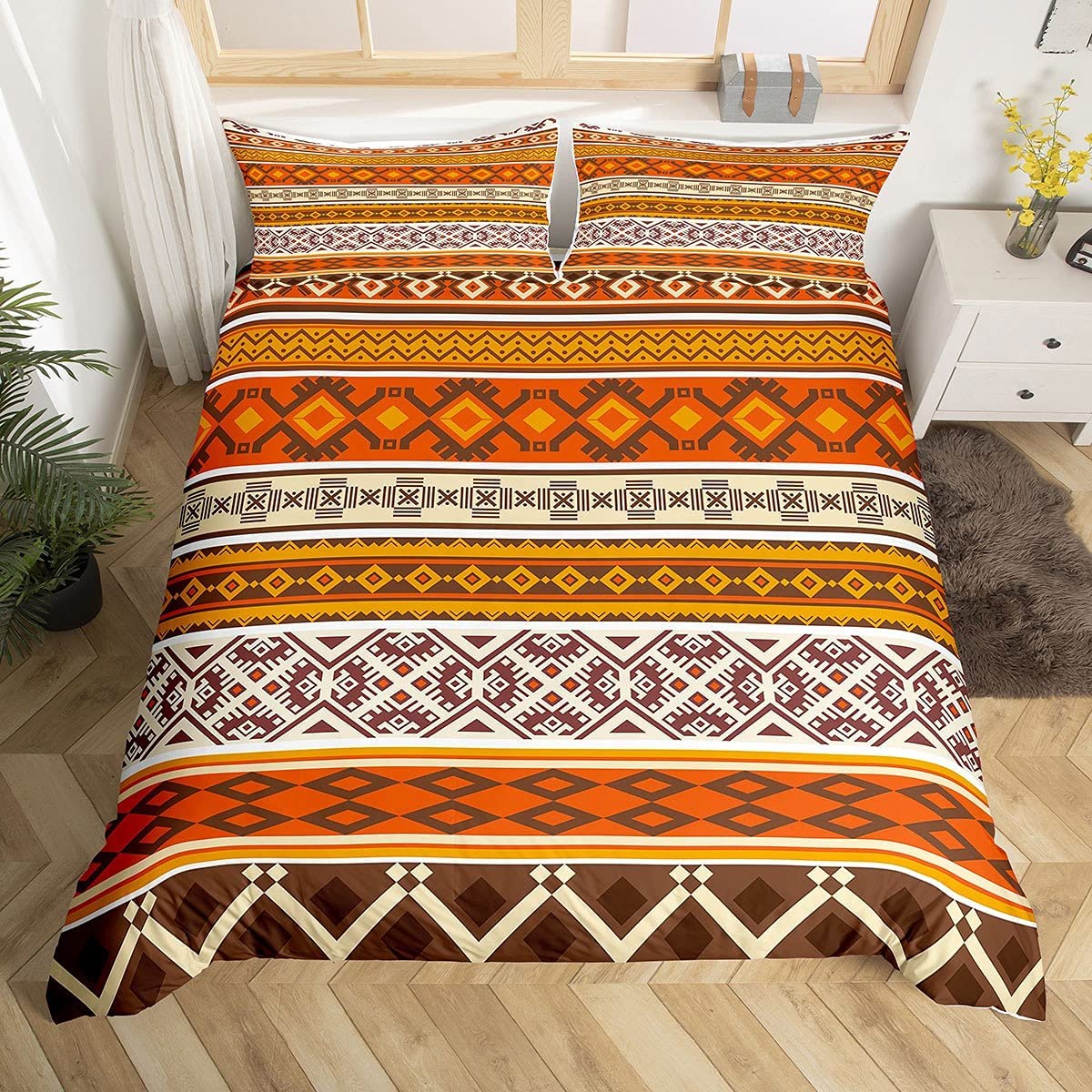 Housse de couette décorative 3 pièces bohème en tissu doux pour lit simple