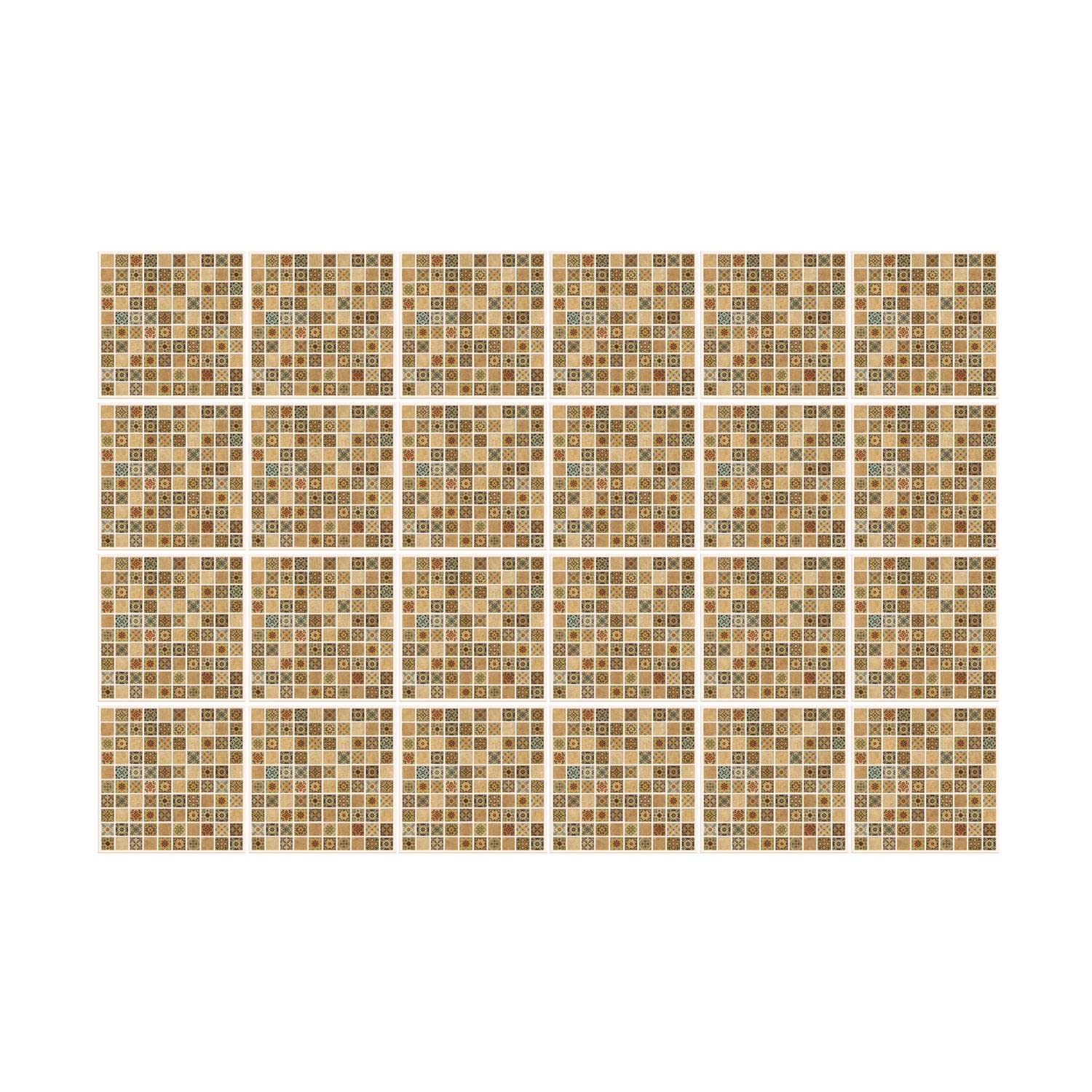 WALPLUS 48 Pcs 15cm(6") Tile Stickers Peel and Stick Backsplash Self-Adhesive Removeable Stick on Wall Vinyl Home Decoration DIY for Living Kitchen Bedroom Splashbacks - Antique Brown Azulejo Mosaic