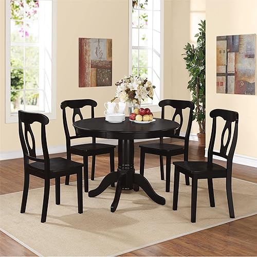 Miniatura 2 de Conjunto de mesa con pata central y sillas Dorel Aubrey tipo pedestal tradicional para comedor, Madera, Negro