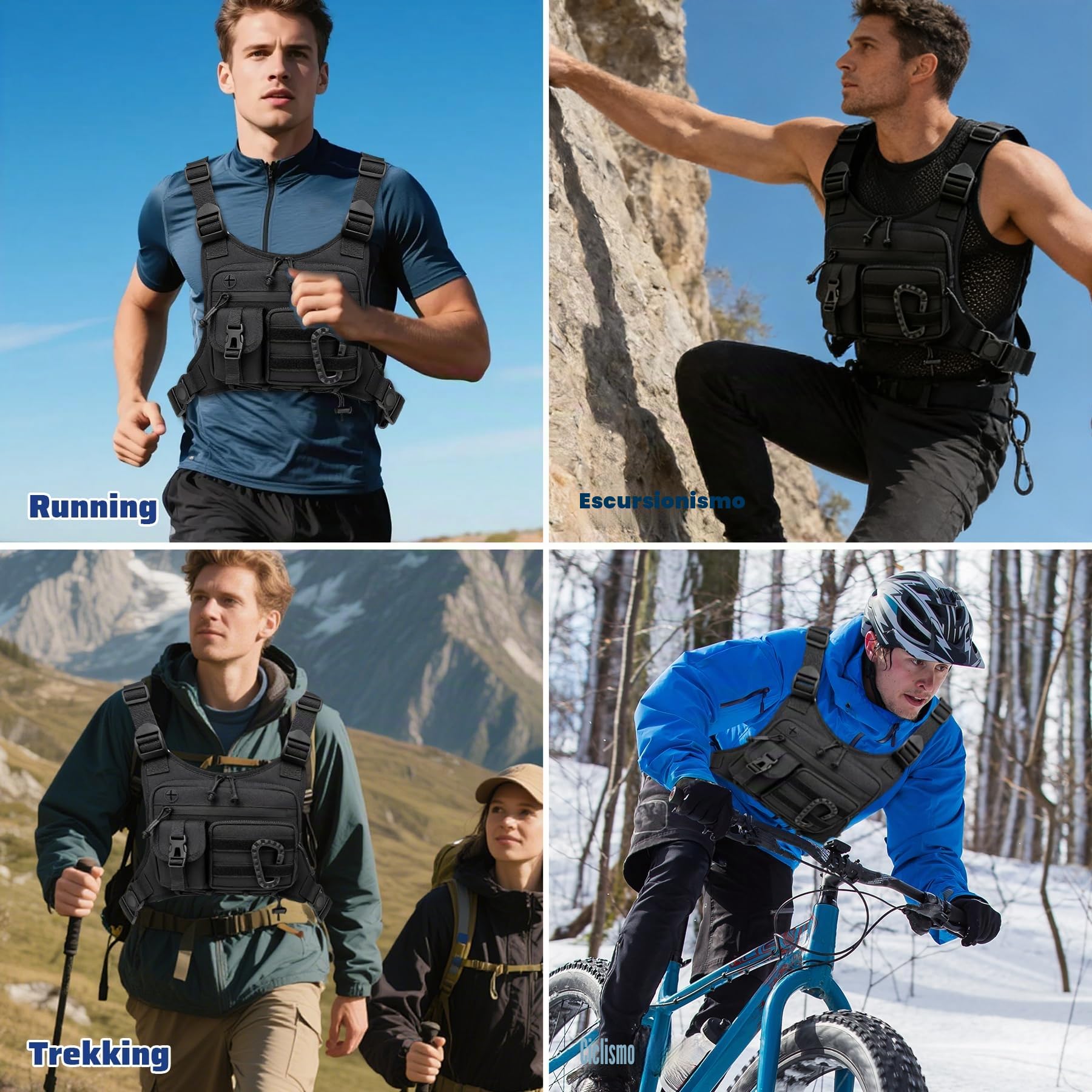 GAESHOW Tasca tattica sul petto da uomo, regolabile, funzionale, per uomini e donne, impermeabile, portatile, per allenamenti all'aperto, ciclismo, escursionismo e sport, nero