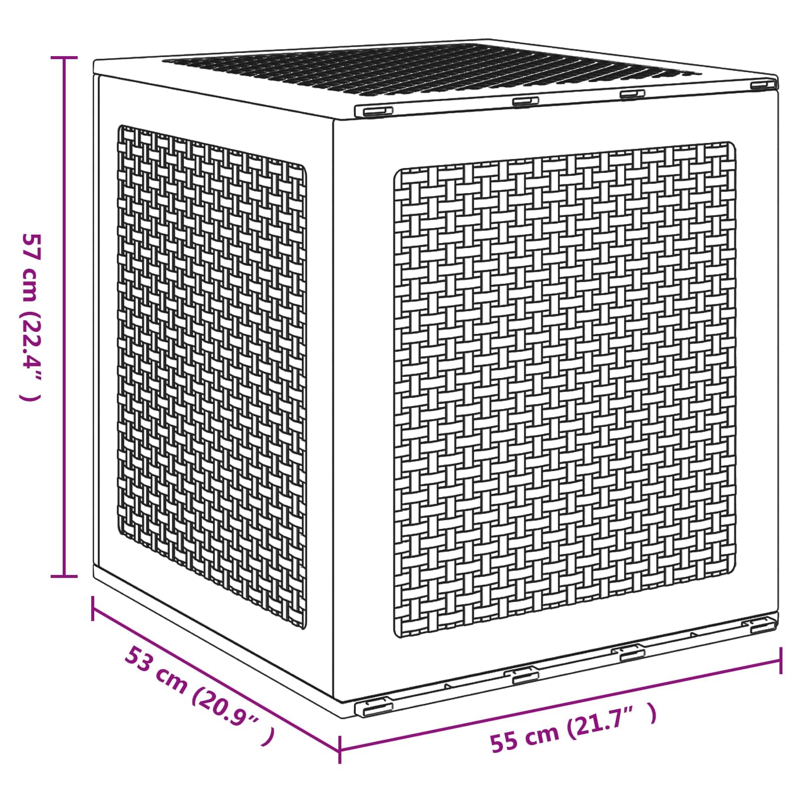 Contenitore marrone in polipropilene, 55 x 53 x 57 cm, per giardino e terrazza, resistente alle intemperie, impermeabile, come panca, contenitore per cuscini, attrezzi, accessori per