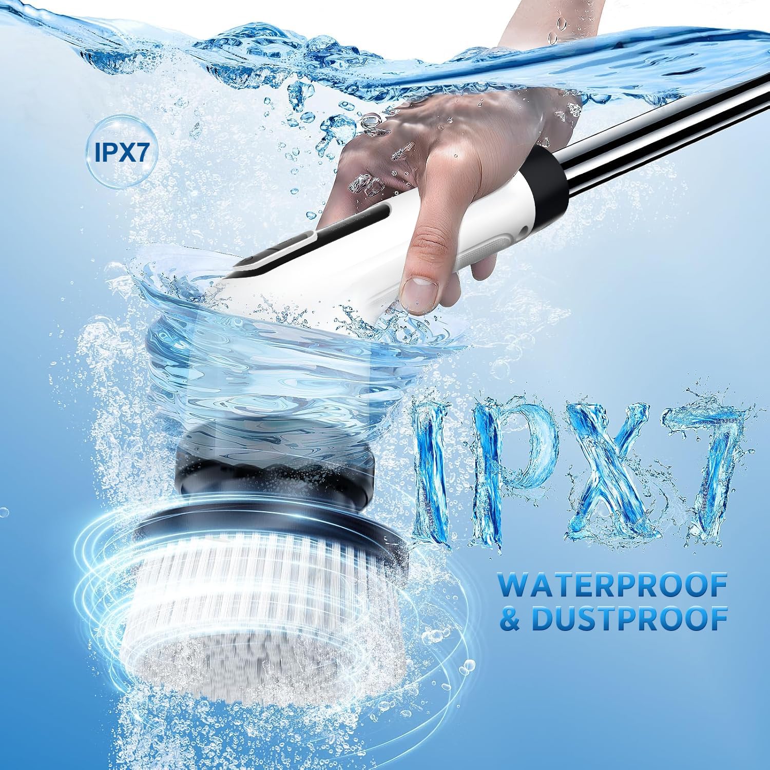 FYDEE Spazzola Rotante Pulizia Casa, Spazzola Elettrica per Pulizia con 7 Testine Sostituibili, Impermeabile IPX7, Spazzola Pulizia a Manico Lungo Regolabile per Pavimenti, Bagno, Vasca, Piastrellato