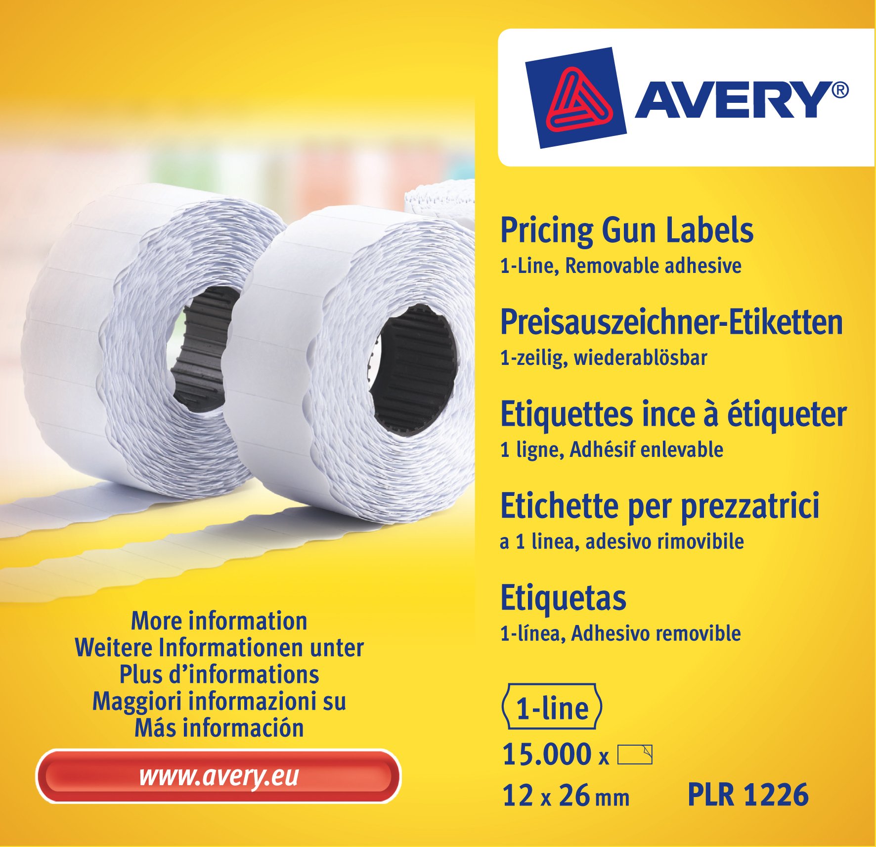 Avery Rouleaux de 1500 Étiquettes Blanches Adhésif Amovible 26x12mm - 10 Rouleaux (Lot de 2)