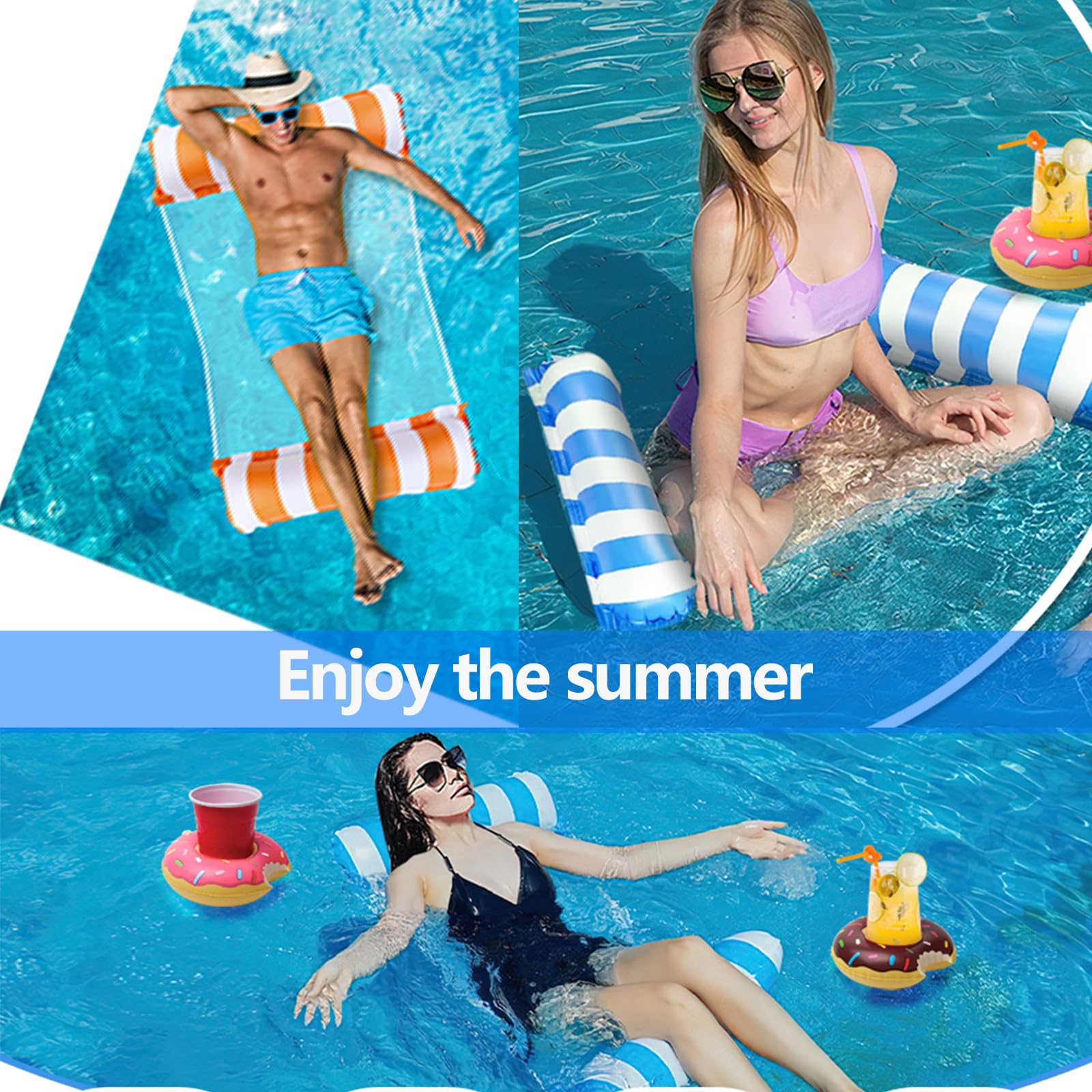 Bouée Piscine Adulte 4 En 1 Hamac Flottant Gonflable - Hamac, Chaise, Matelas, Siège - 2 Pièces - Parfait Été Détente Plage Piscine