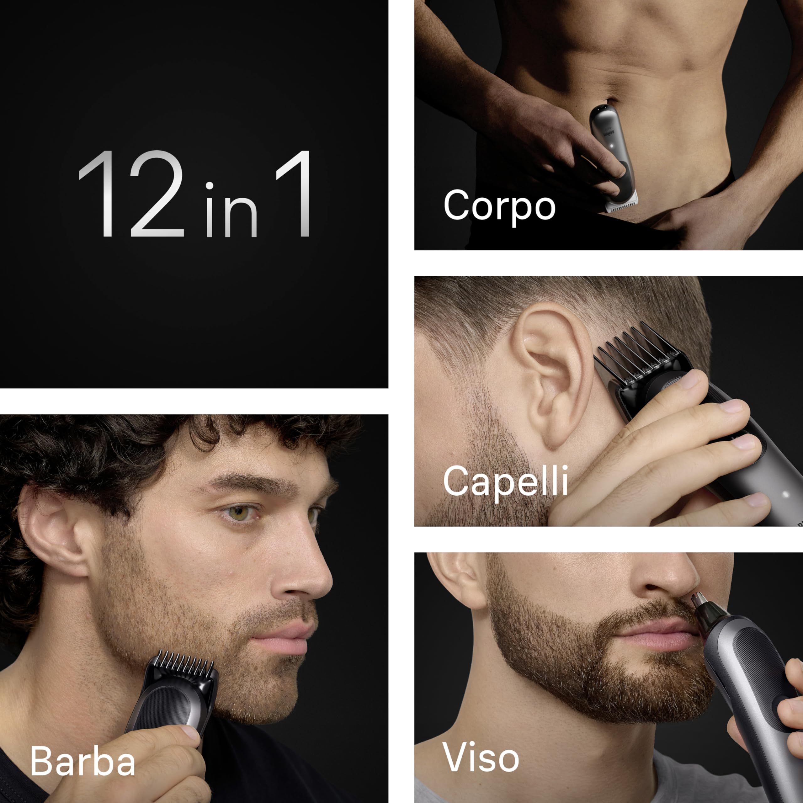 Braun Rasoio Elettrico Barba e Capelli Serie 7, Accessori, AIO7565 Blu | Rifinitore All-in-One 12in1, Lama Problade, Rasoio Elettrico Corpo Uomo, Peli Naso, Balsamo Barba, Impermeabile Ricaricabile