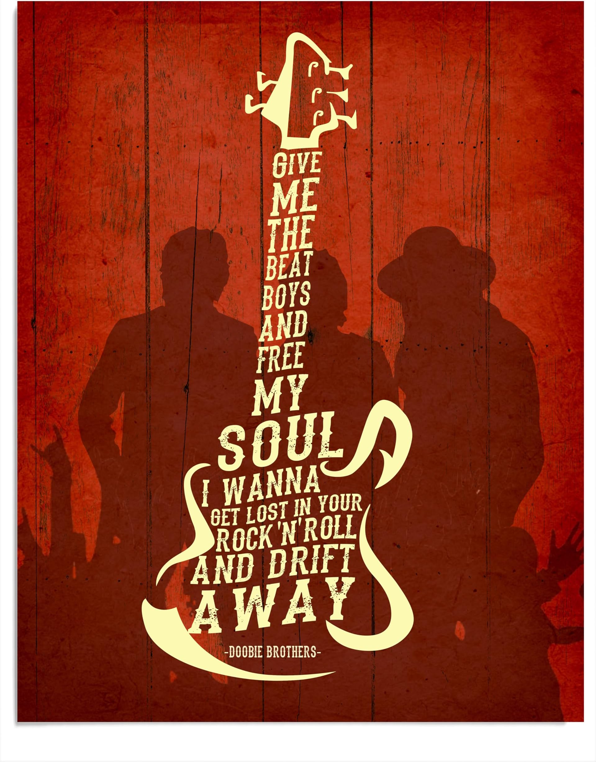 AMERICAN LUXURY GIFTS Give Me the Beat Boys' Guitar Silhouette - Vintage Classic Rock Wall Art for Man Cave Bar Studio Decor Gift - 11x14 Unframed Print