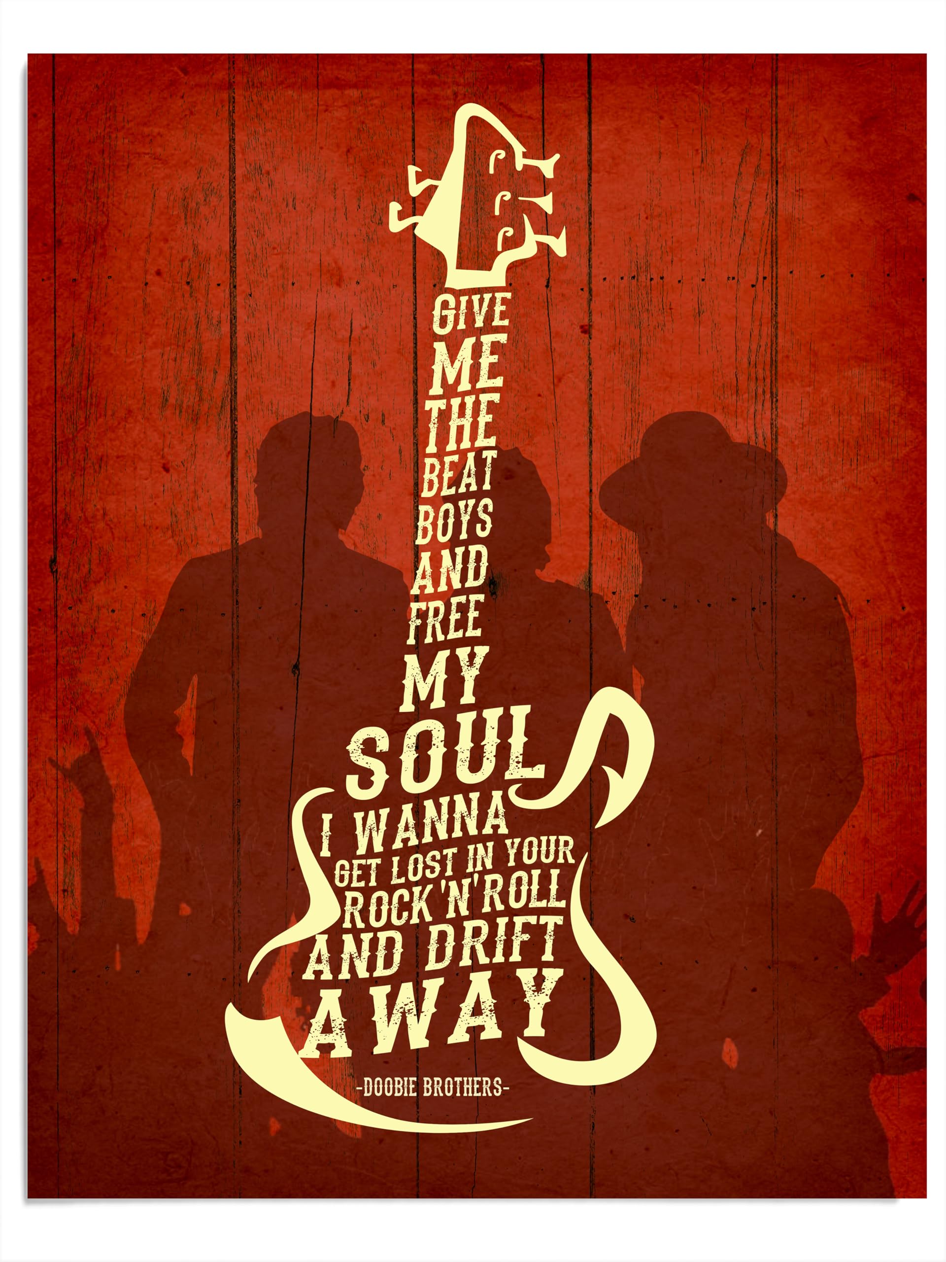 AMERICAN LUXURY GIFTS Give Me the Beat Boys' Guitar Silhouette - Vintage Classic Rock Wall Art for Man Cave Bar Studio Decor Gift - 11x14 Unframed Print
