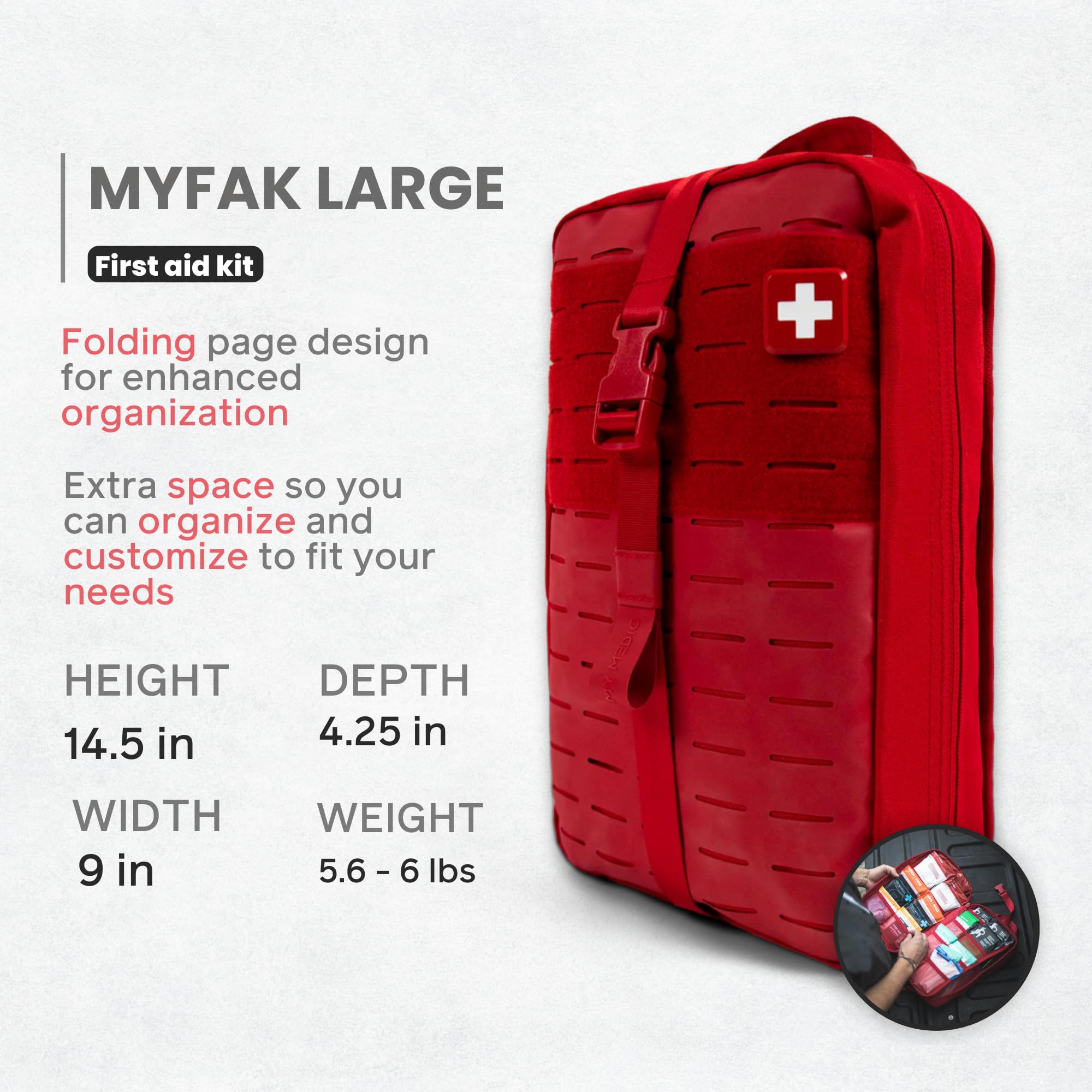 My Medic MYFAK Large Standard - HSA FSA First Aid Kit - Comprehensive Home Medical Kit with 150 Items - IFAK for Camping Car or Boat - Red — Amazon image 4