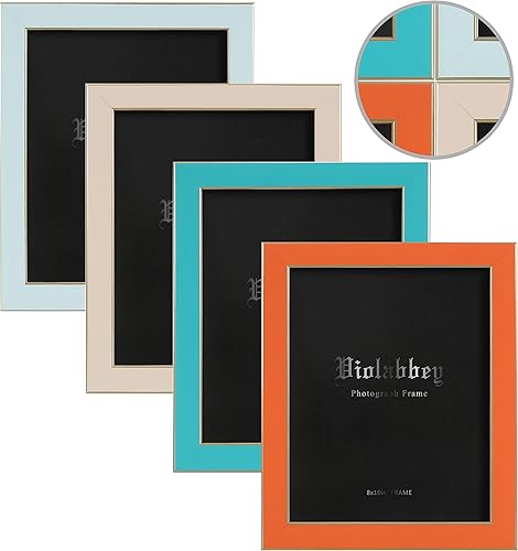 VIOLABBEY 8x10 Picture Frames Set of 4, Colorful Photo Frame of Modern Style, High Definition Tempered Real Glass, Wall mounted or Tabletop Display