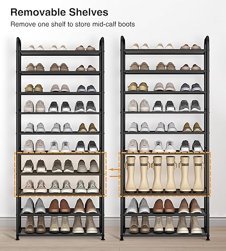Miniatura 6 de STO STO Zapatero de 10 niveles con estantes de malla resistentes, organizador de zapatos de metal alto para entrada, armario, garaje, puerta