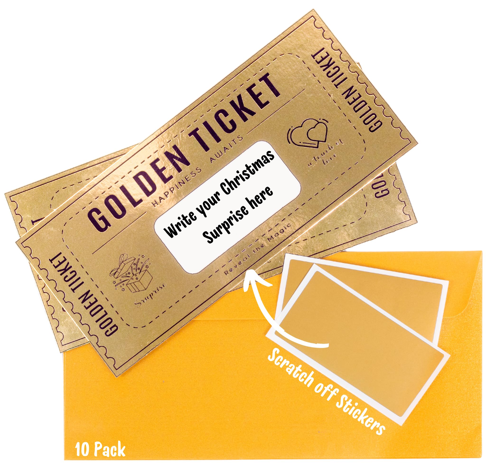 Deluxe Bulk Golden Ticket Surprise Scratch Off Card, 10 Pack