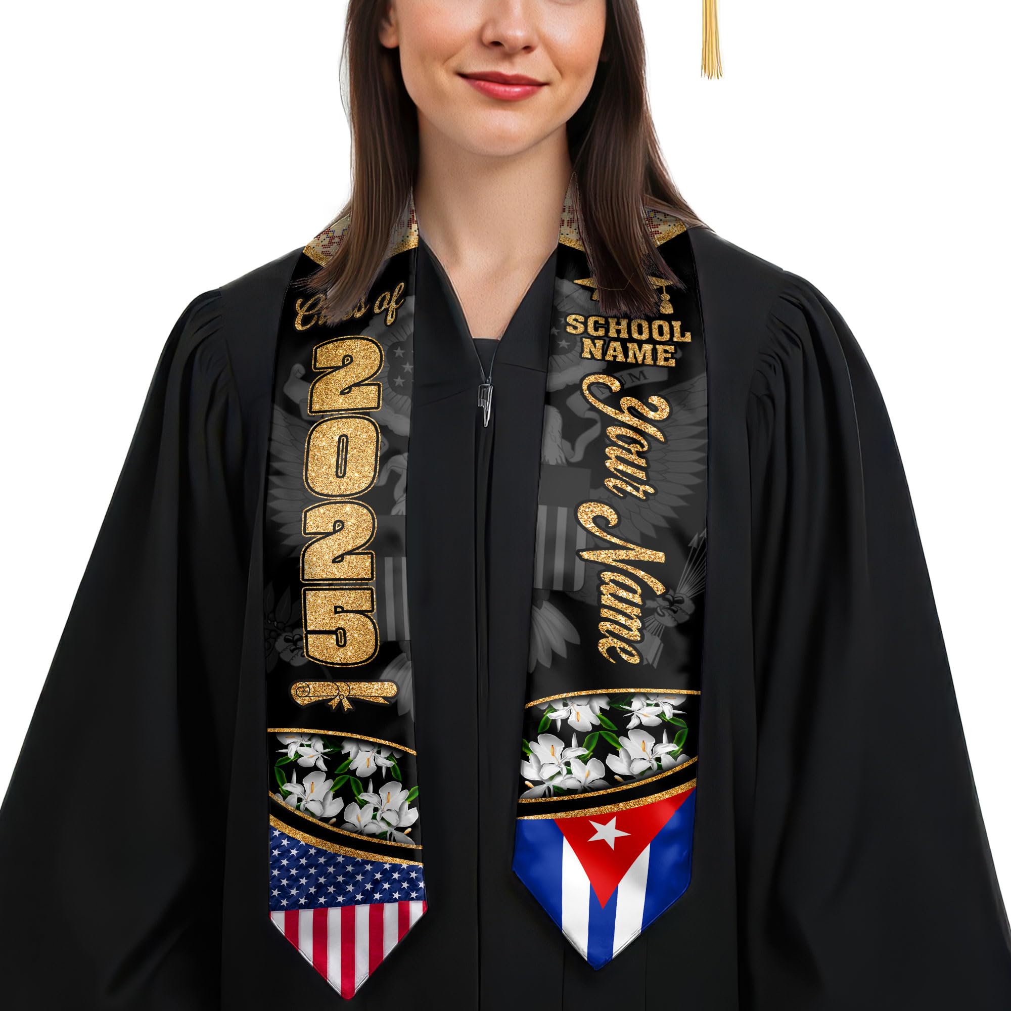 MonkeyVan Custom Cuba Graduation Sash 2025, Personalized Cuban American Flag Graduation Stole, Custom Cuba Graduation Stole S126